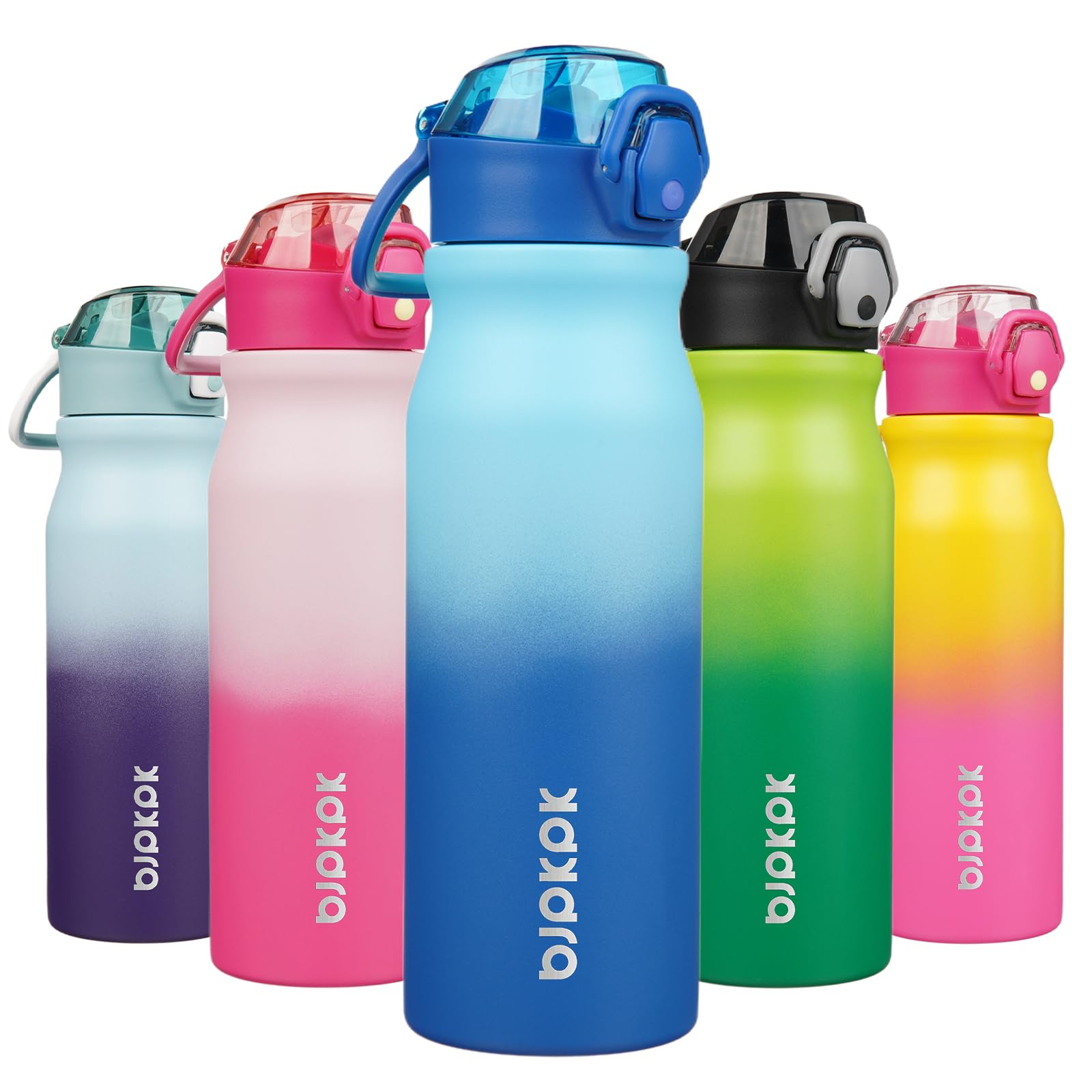 BJPKPK 18oz Insulated Water Bottle with Straw Stainless Steel Double Wall Water Bottles BPA Free Leak Proof Thermal Flask with Lockable Flip Lid and Soft Silicone Spout,Cherry Blossom