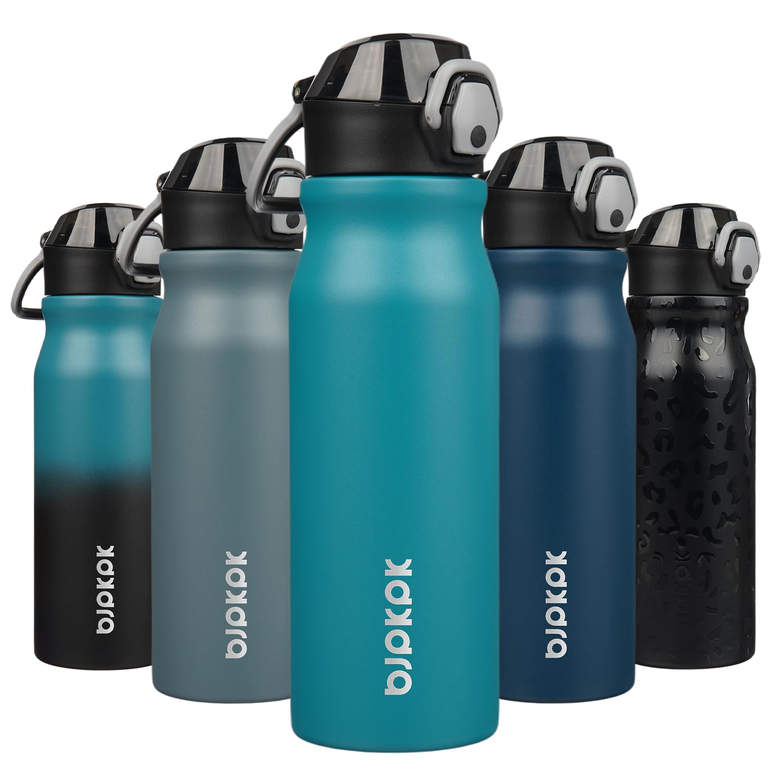 BJPKPK 18oz Insulated Water Bottle with Straw Stainless Steel Double Wall Water Bottles BPA Free Leak Proof Thermal Flask with Lockable Flip Lid and Soft Silicone Spout,Cherry Blossom