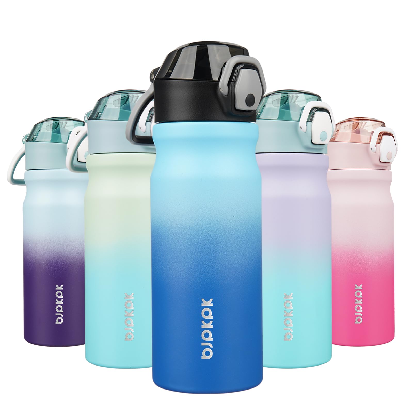 BJPKPK 18oz Insulated Water Bottle with Straw Stainless Steel Double Wall Water Bottles BPA Free Leak Proof Thermal Flask with Lockable Flip Lid and Soft Silicone Spout,Cherry Blossom