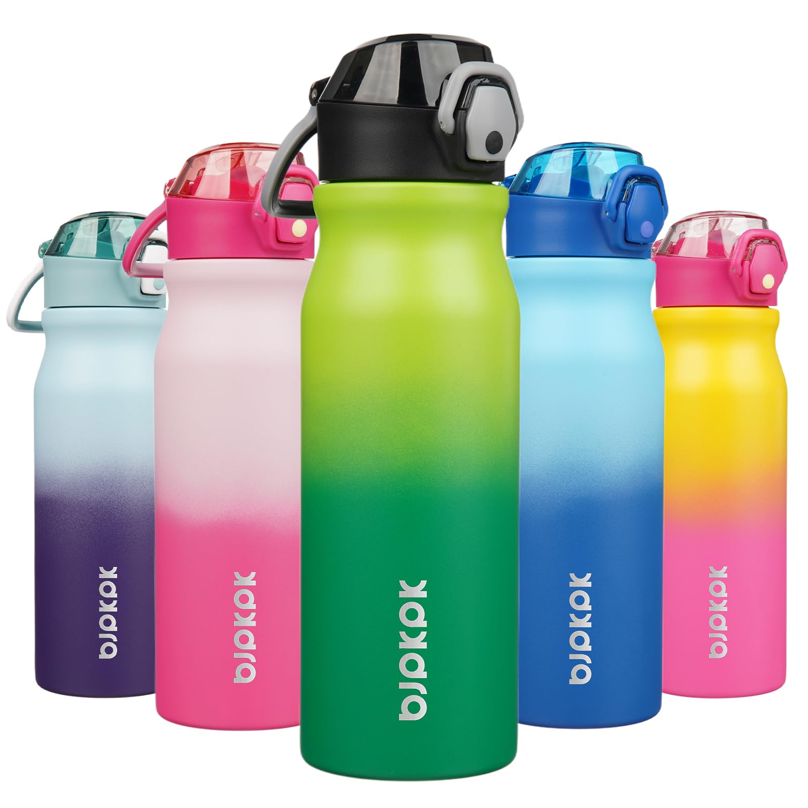 BJPKPK 18oz Insulated Water Bottle with Straw Stainless Steel Double Wall Water Bottles BPA Free Leak Proof Thermal Flask with Lockable Flip Lid and Soft Silicone Spout,Cherry Blossom