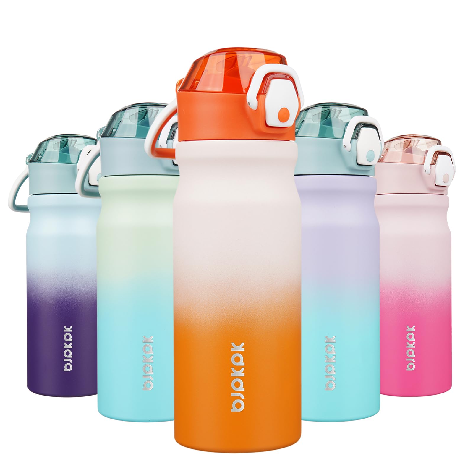 BJPKPK 18oz Insulated Water Bottle with Straw Stainless Steel Double Wall Water Bottles BPA Free Leak Proof Thermal Flask with Lockable Flip Lid and Soft Silicone Spout,Cherry Blossom