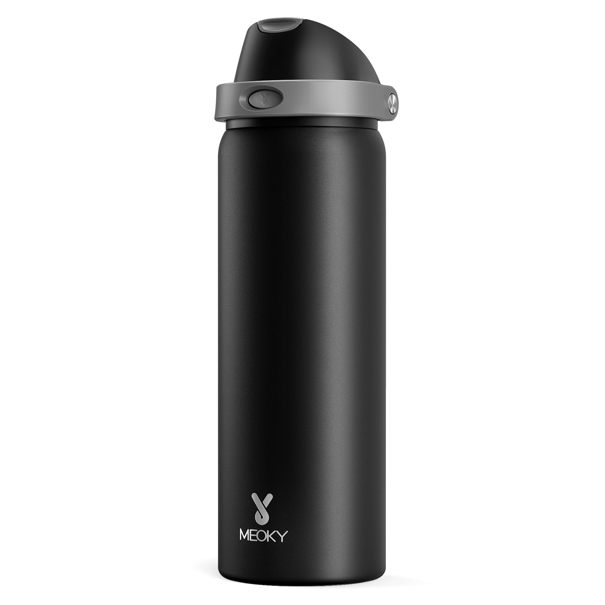 24 oz Insulated Water Bottle for Sports: Meoky Stainless Steel Water Bottle with 2-in-1 Straw and Spout Lid - Leak Proof, Cold for 24 Hours, Fits in Car Cup Holder, BPA-Free for Travel Gym, Night