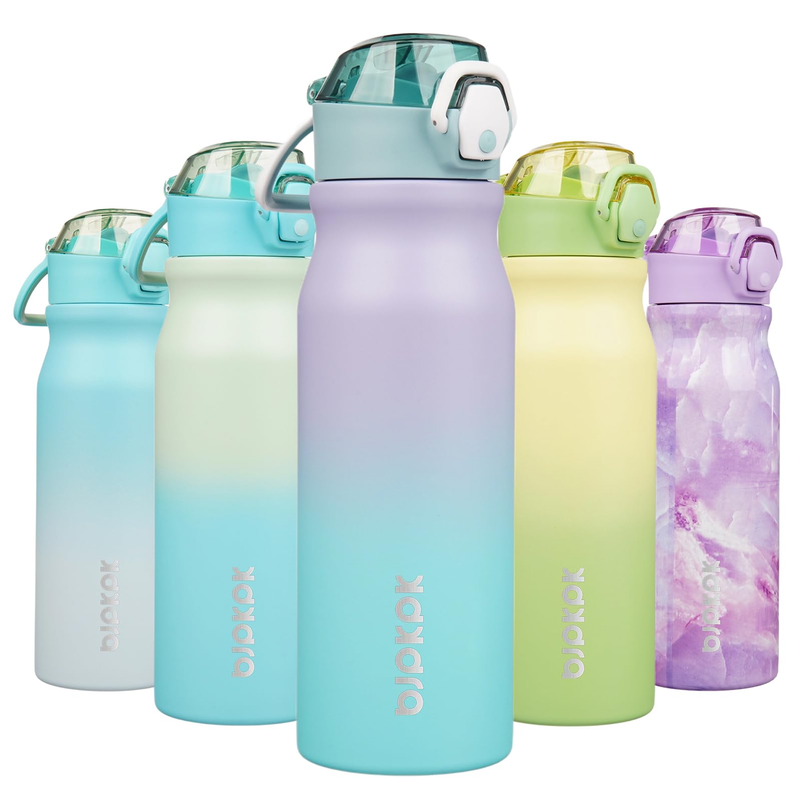 BJPKPK 18oz Insulated Water Bottle with Straw Stainless Steel Double Wall Water Bottles BPA Free Leak Proof Thermal Flask with Lockable Flip Lid and Soft Silicone Spout,Cherry Blossom