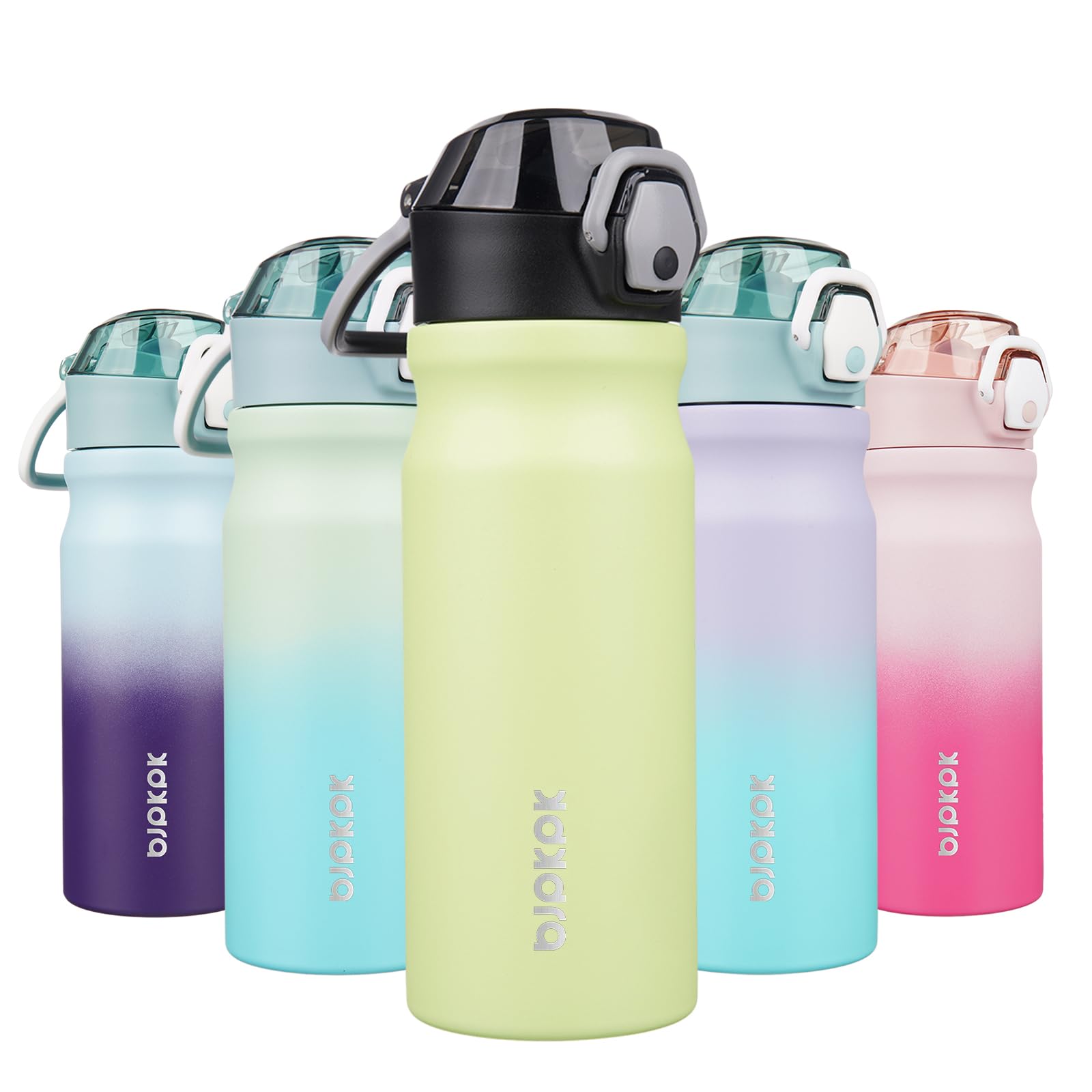 BJPKPK 18oz Insulated Water Bottle with Straw Stainless Steel Double Wall Water Bottles BPA Free Leak Proof Thermal Flask with Lockable Flip Lid and Soft Silicone Spout,Cherry Blossom