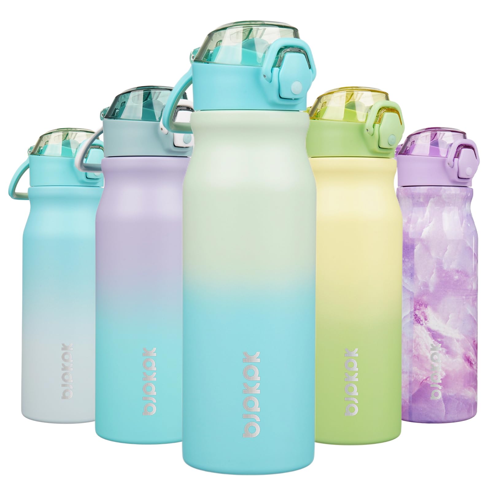 BJPKPK 18oz Insulated Water Bottle with Straw Stainless Steel Double Wall Water Bottles BPA Free Leak Proof Thermal Flask with Lockable Flip Lid and Soft Silicone Spout,Cherry Blossom