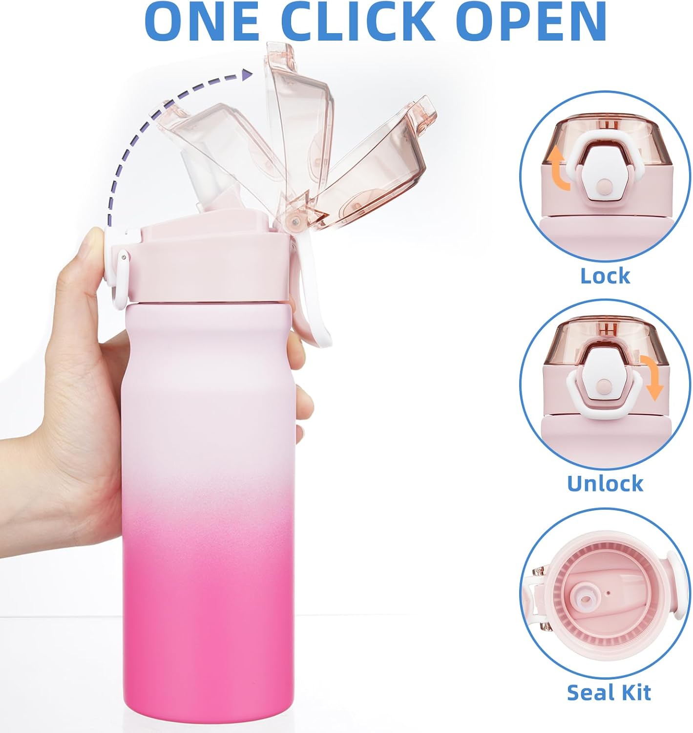 BJPKPK 18oz Insulated Water Bottle with Straw Stainless Steel Double Wall Water Bottles BPA Free Leak Proof Thermal Flask with Lockable Flip Lid and Soft Silicone Spout,Cherry Blossom