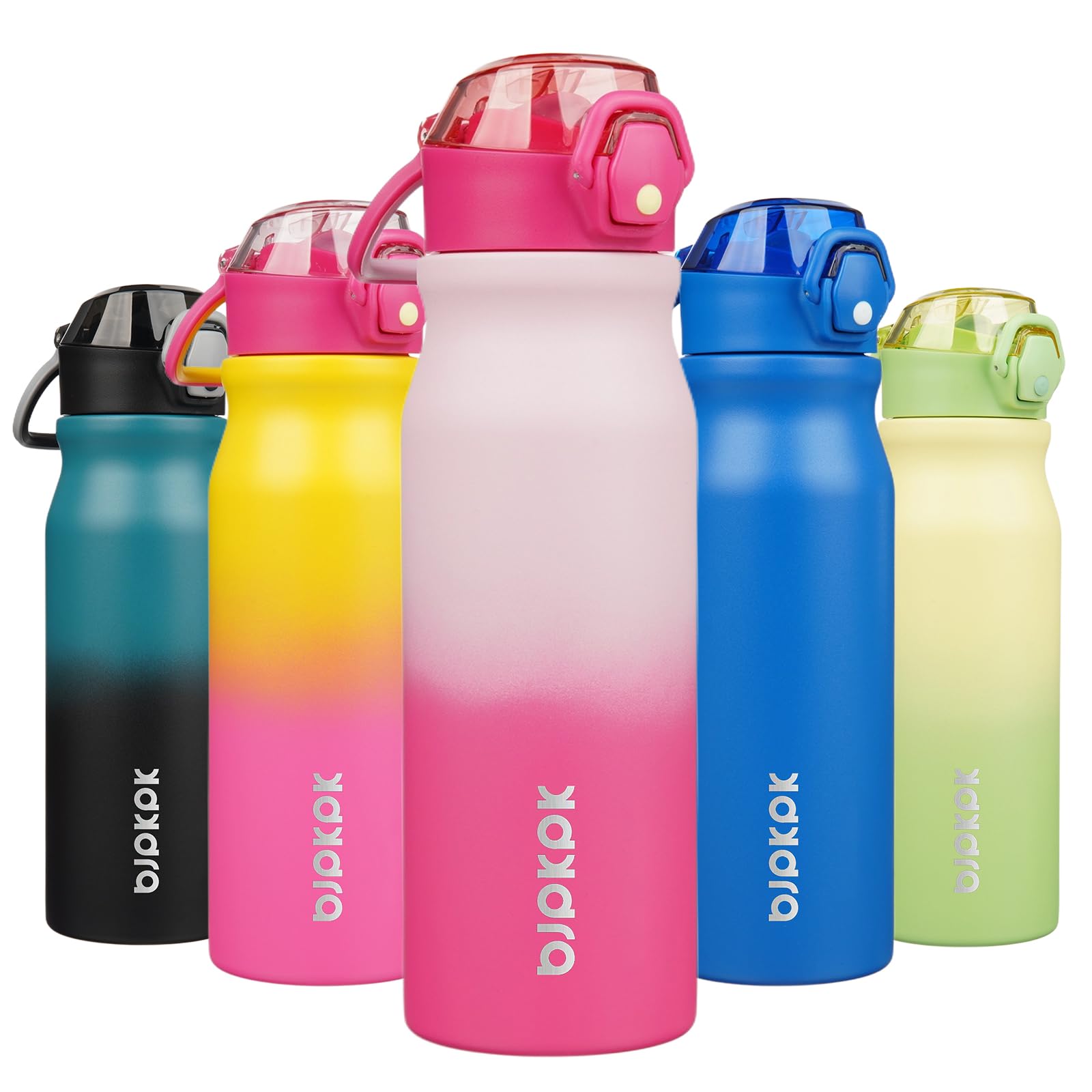 BJPKPK 18oz Insulated Water Bottle with Straw Stainless Steel Double Wall Water Bottles BPA Free Leak Proof Thermal Flask with Lockable Flip Lid and Soft Silicone Spout,Cherry Blossom