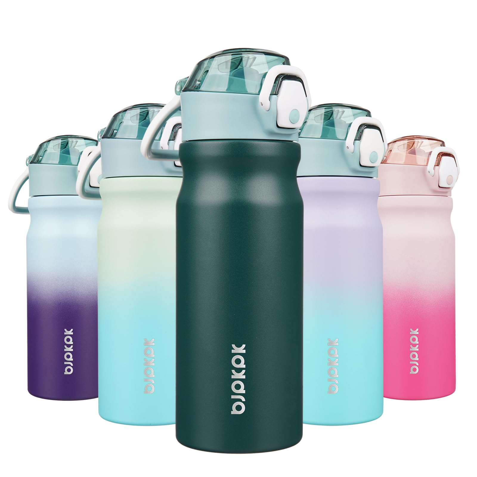 BJPKPK 18oz Insulated Water Bottle with Straw Stainless Steel Double Wall Water Bottles BPA Free Leak Proof Thermal Flask with Lockable Flip Lid and Soft Silicone Spout,Cherry Blossom