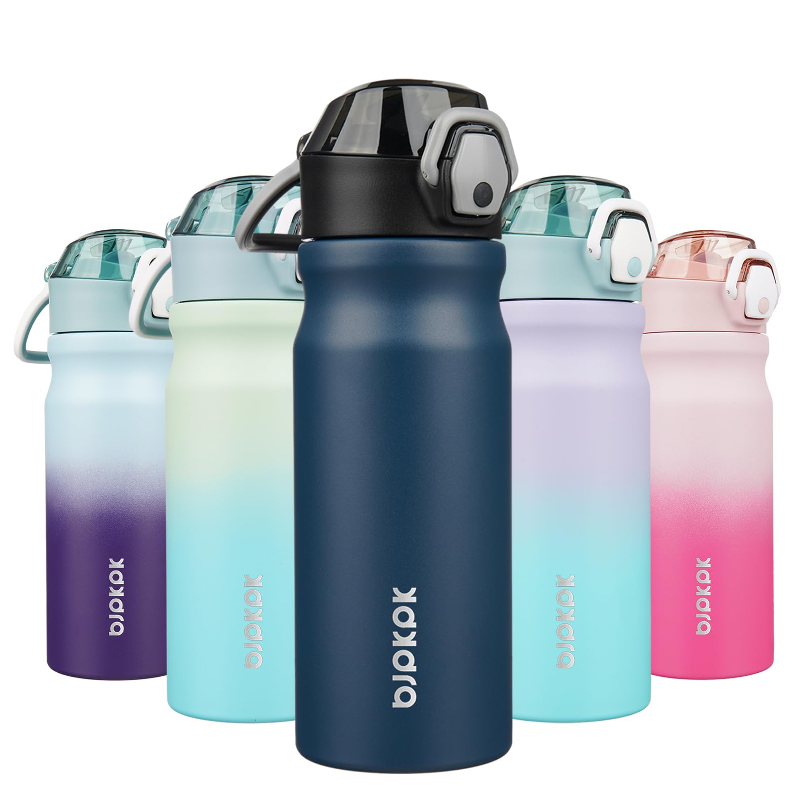 BJPKPK 18oz Insulated Water Bottle with Straw Stainless Steel Double Wall Water Bottles BPA Free Leak Proof Thermal Flask with Lockable Flip Lid and Soft Silicone Spout,Cherry Blossom