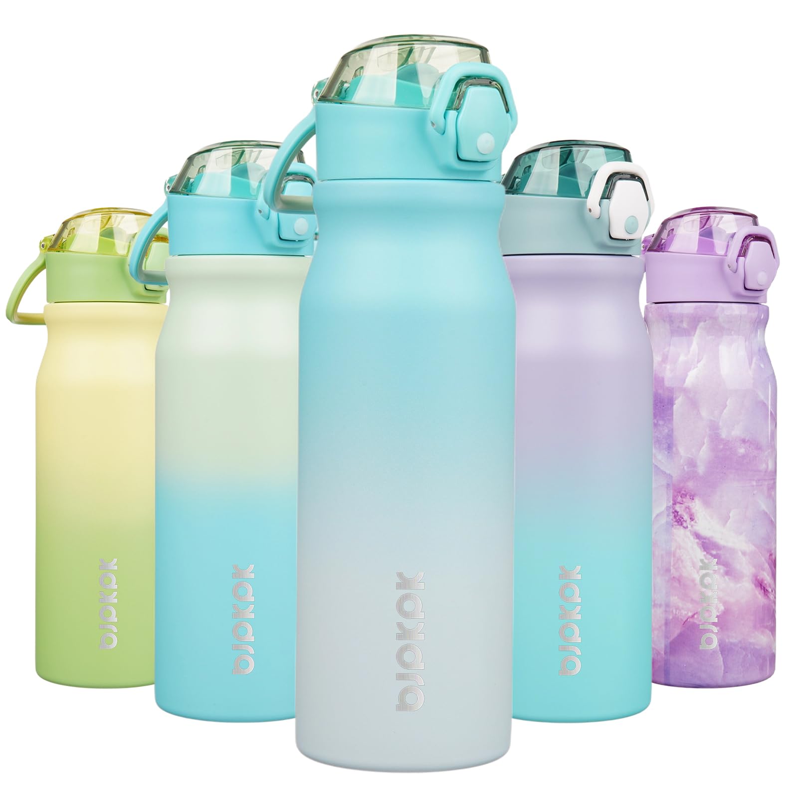 BJPKPK 18oz Insulated Water Bottle with Straw Stainless Steel Double Wall Water Bottles BPA Free Leak Proof Thermal Flask with Lockable Flip Lid and Soft Silicone Spout,Cherry Blossom