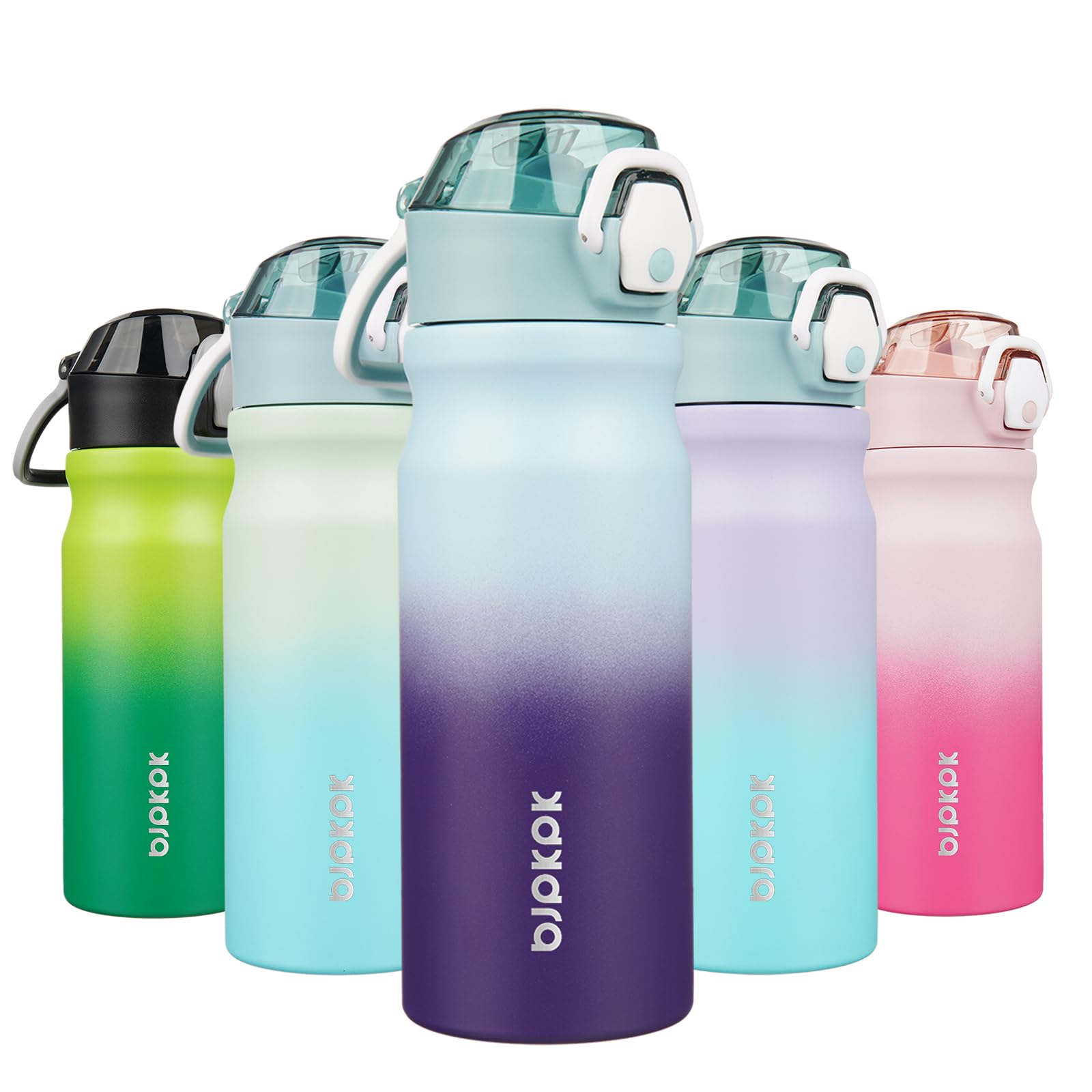 BJPKPK 18oz Insulated Water Bottle with Straw Stainless Steel Double Wall Water Bottles BPA Free Leak Proof Thermal Flask with Lockable Flip Lid and Soft Silicone Spout,Cherry Blossom