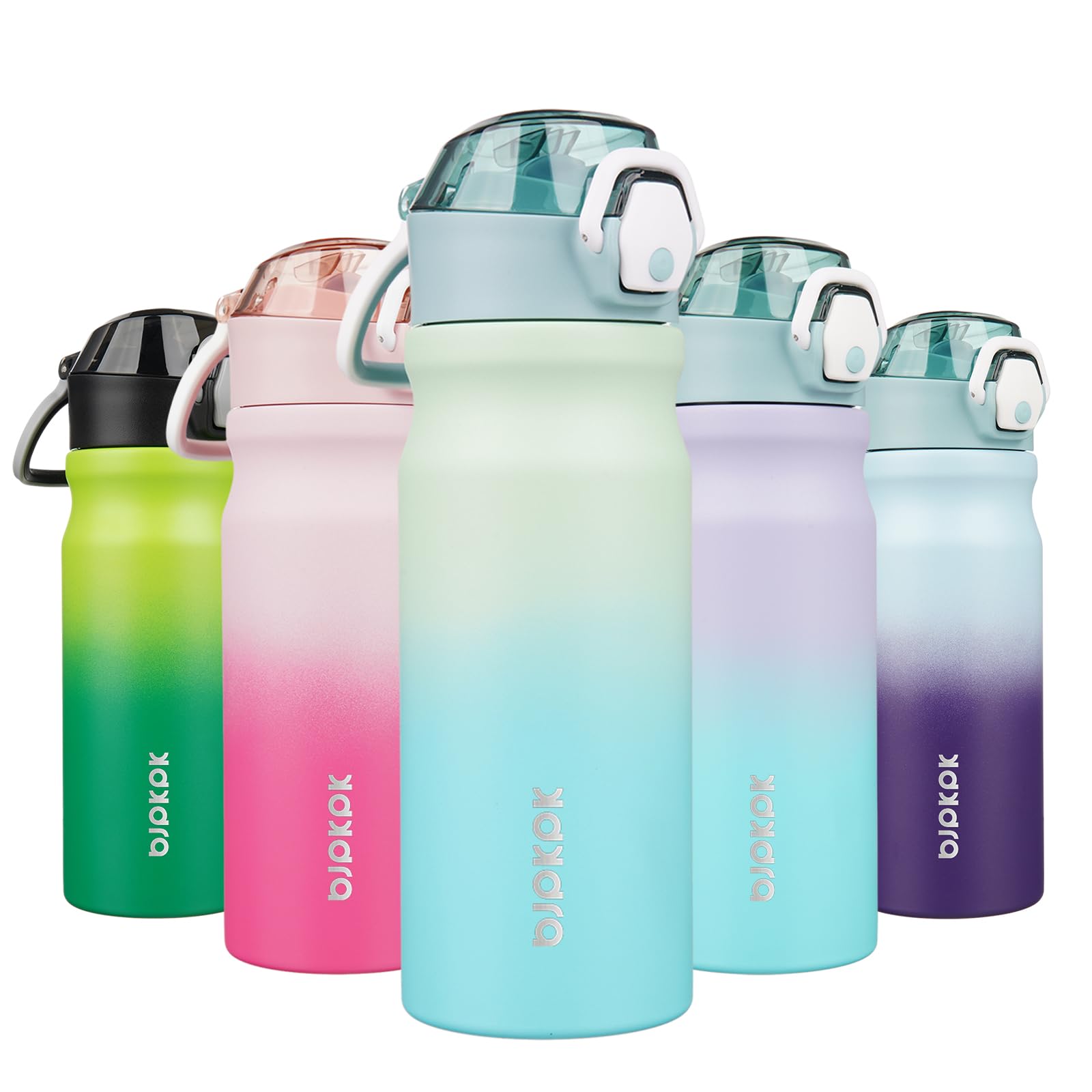 BJPKPK 18oz Insulated Water Bottle with Straw Stainless Steel Double Wall Water Bottles BPA Free Leak Proof Thermal Flask with Lockable Flip Lid and Soft Silicone Spout,Cherry Blossom