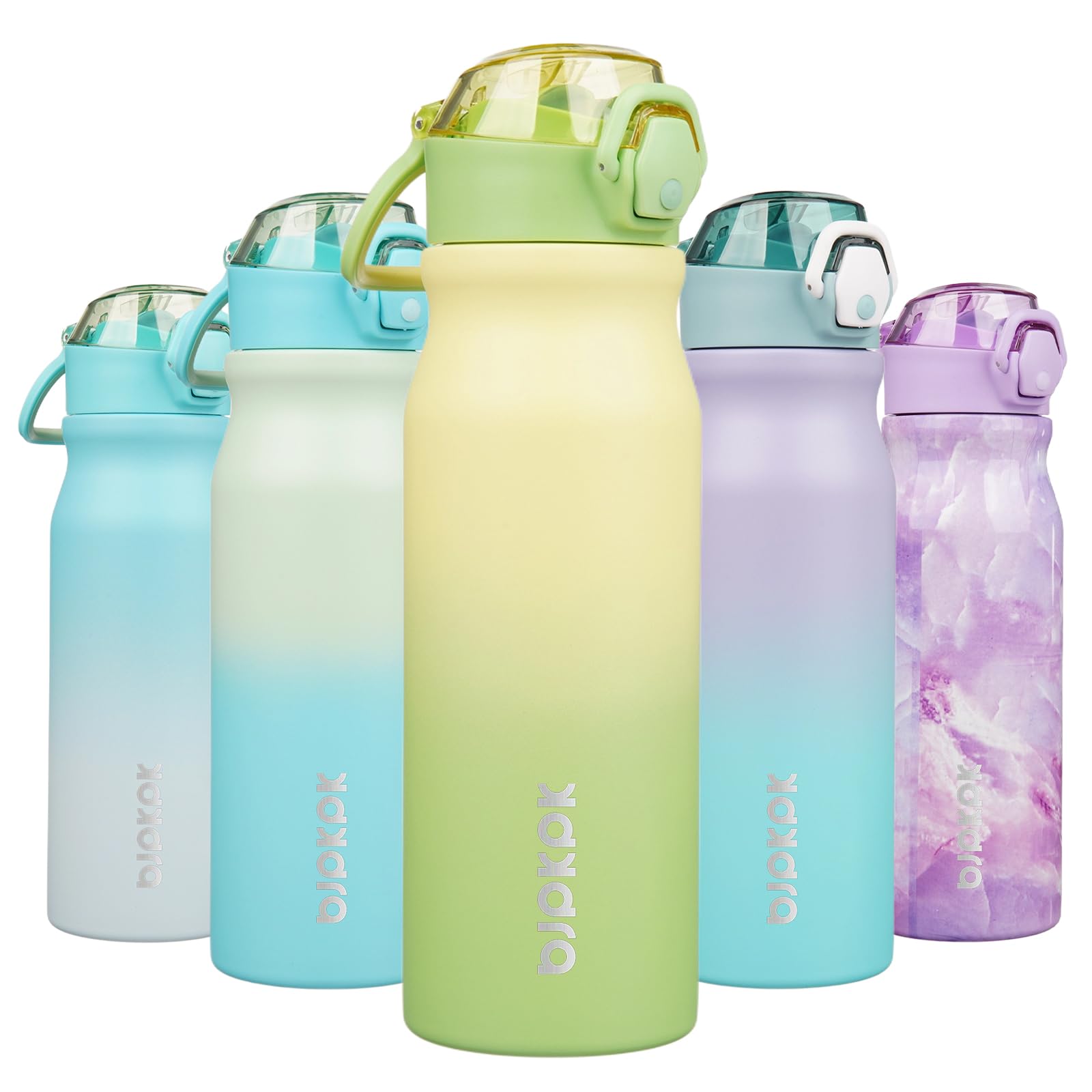 BJPKPK 18oz Insulated Water Bottle with Straw Stainless Steel Double Wall Water Bottles BPA Free Leak Proof Thermal Flask with Lockable Flip Lid and Soft Silicone Spout,Cherry Blossom