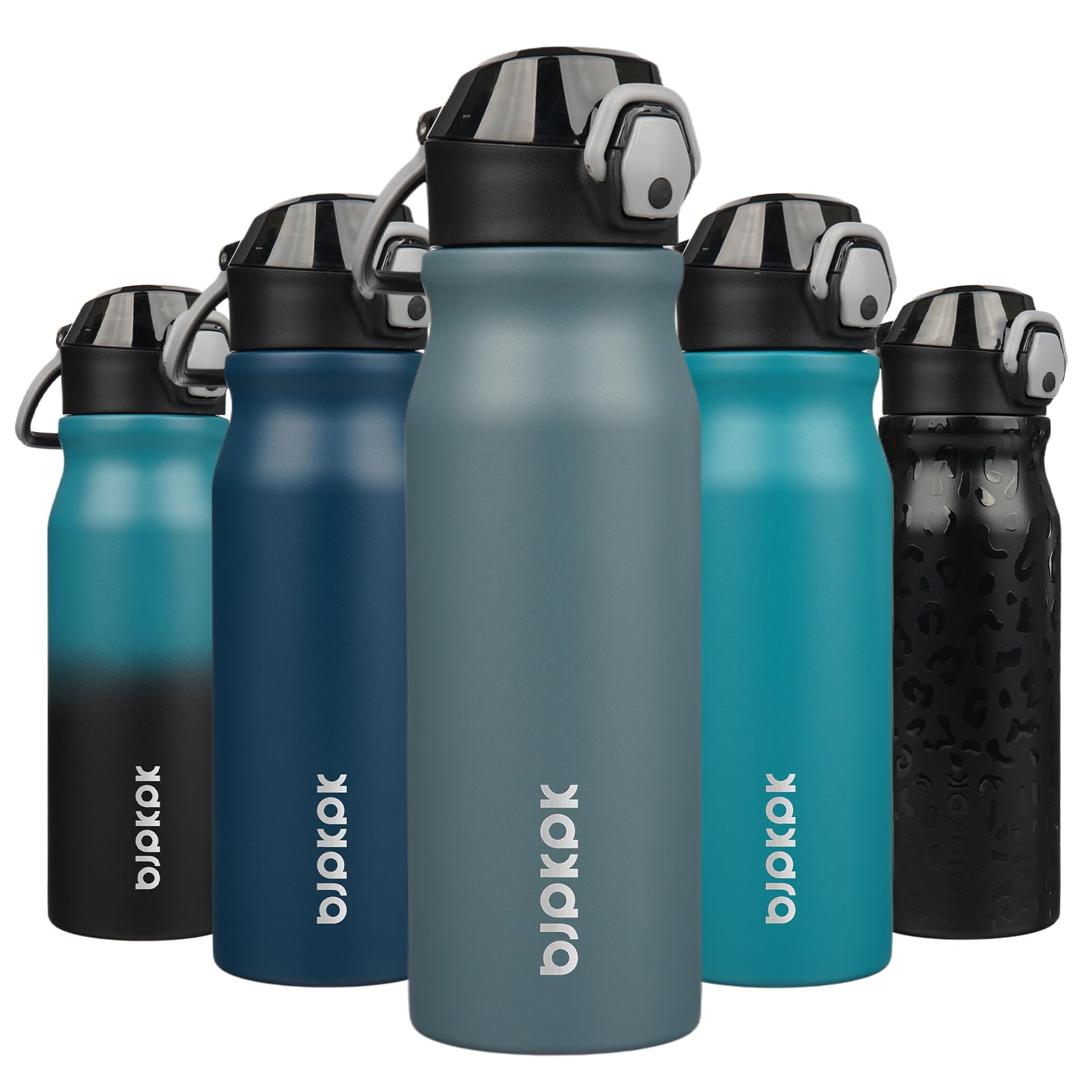 BJPKPK 18oz Insulated Water Bottle with Straw Stainless Steel Double Wall Water Bottles BPA Free Leak Proof Thermal Flask with Lockable Flip Lid and Soft Silicone Spout,Cherry Blossom