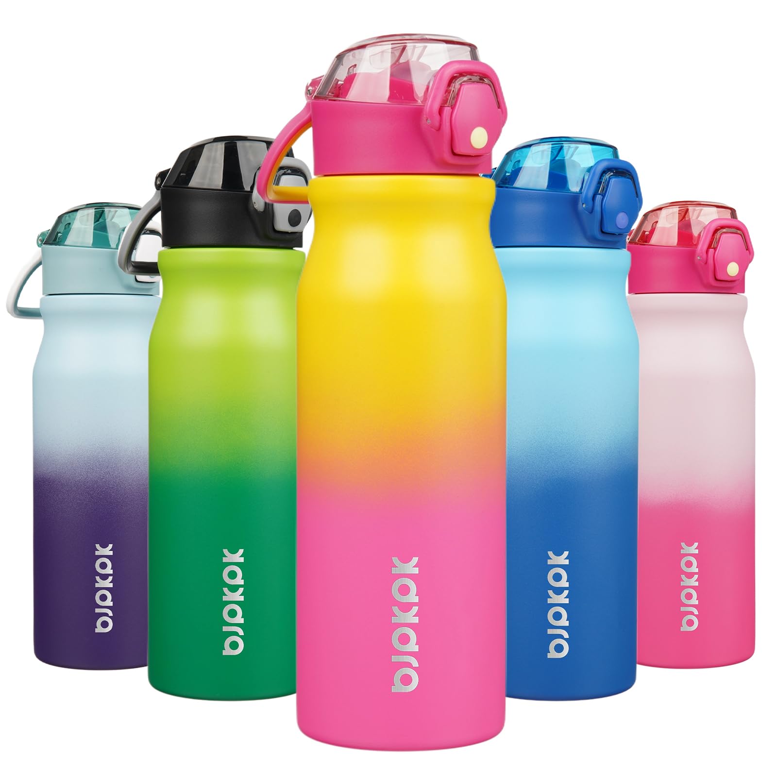 BJPKPK 18oz Insulated Water Bottle with Straw Stainless Steel Double Wall Water Bottles BPA Free Leak Proof Thermal Flask with Lockable Flip Lid and Soft Silicone Spout,Cherry Blossom