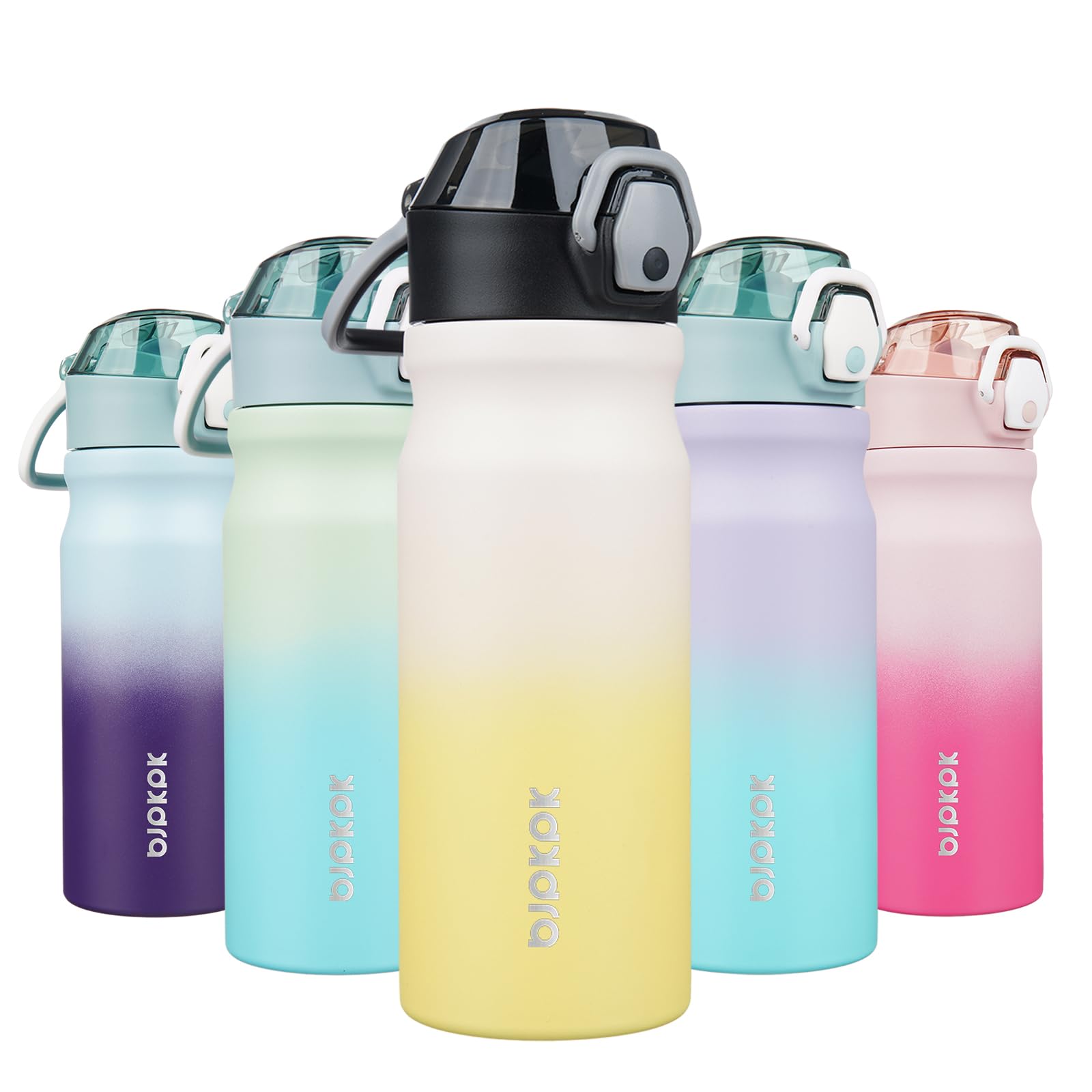 BJPKPK 18oz Insulated Water Bottle with Straw Stainless Steel Double Wall Water Bottles BPA Free Leak Proof Thermal Flask with Lockable Flip Lid and Soft Silicone Spout,Cherry Blossom