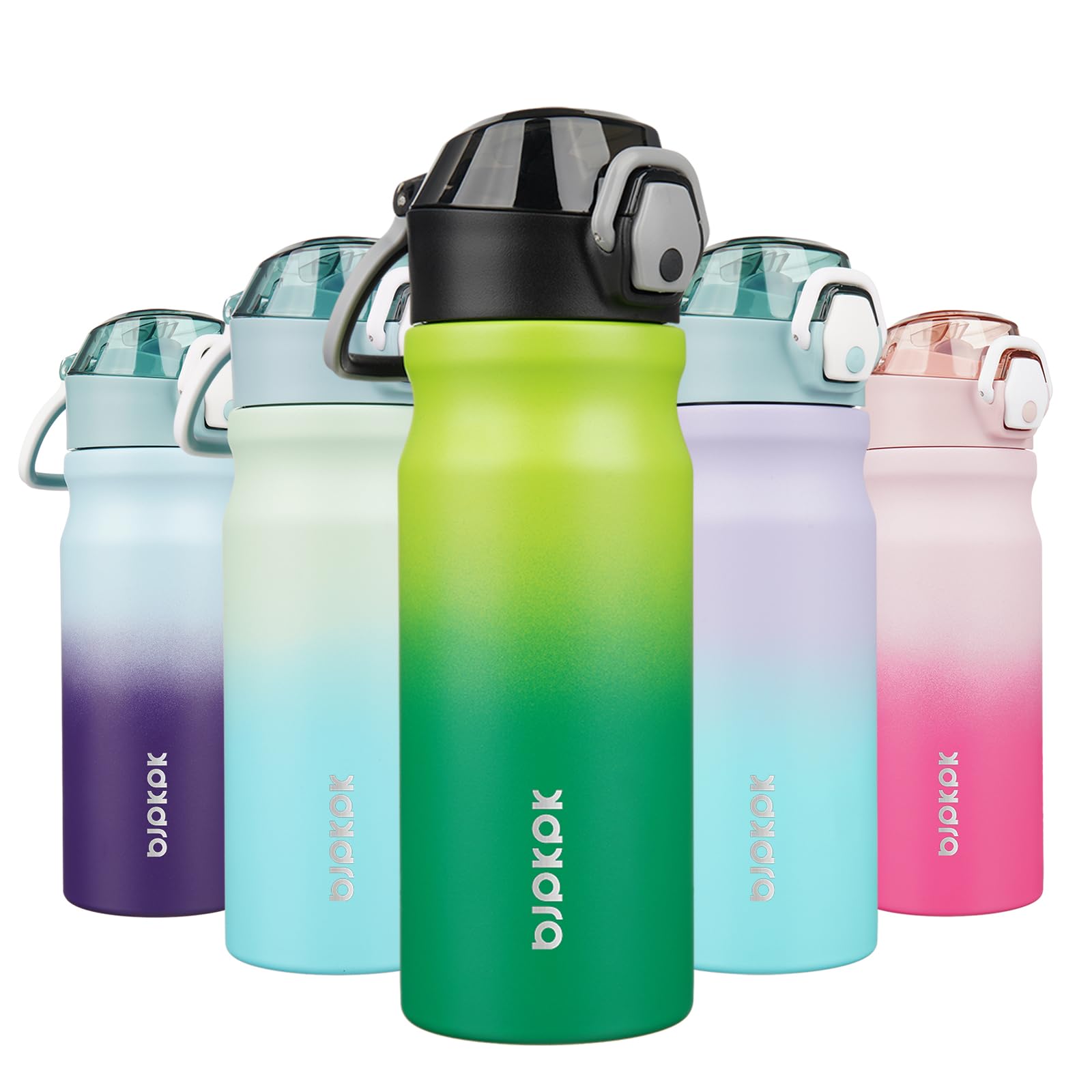 BJPKPK 18oz Insulated Water Bottle with Straw Stainless Steel Double Wall Water Bottles BPA Free Leak Proof Thermal Flask with Lockable Flip Lid and Soft Silicone Spout,Cherry Blossom