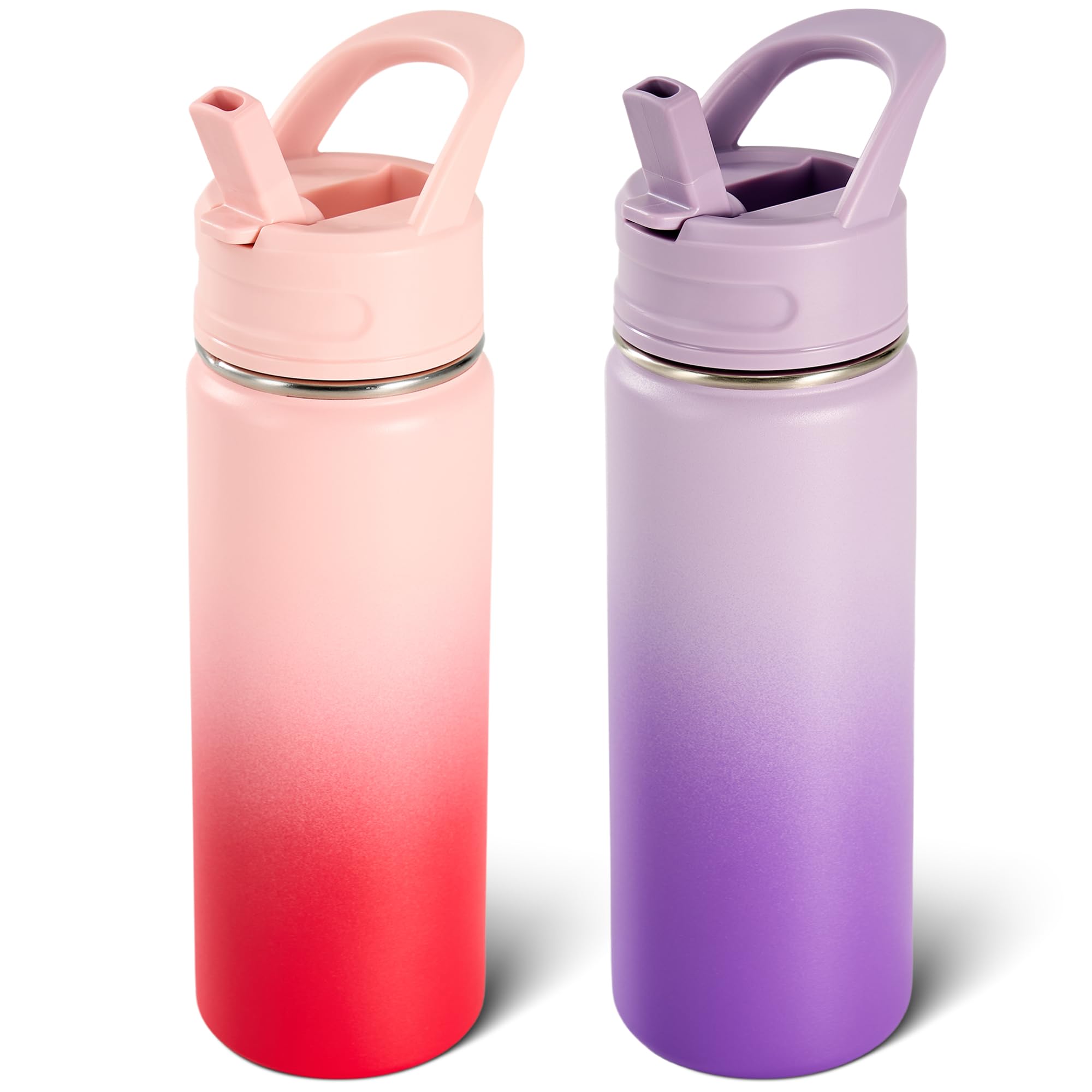 18oz Insulated Stainless Steel Water Bottle with Straws, Double Wall Vacuum Insulated Bottles, Metal Thermo for Travel, Sports, Leak-Proof, BPA Free, Women & Men, Black