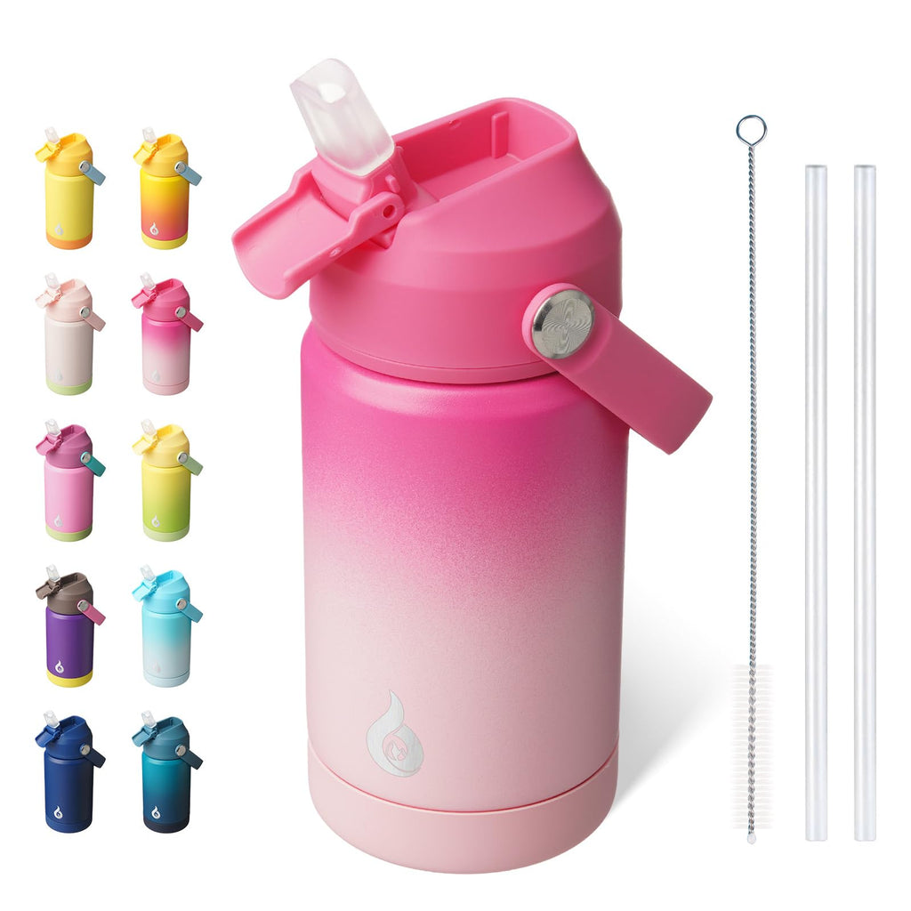 BJPKPK Insulated Water Bottle with Straw Lid, 18oz Thermo Water Bottles, Flex Handle & Non-slip Boot, BPA Free Leak Proof Stainless Steel Metal Thermo, Tumblers, Cups,Black Blue