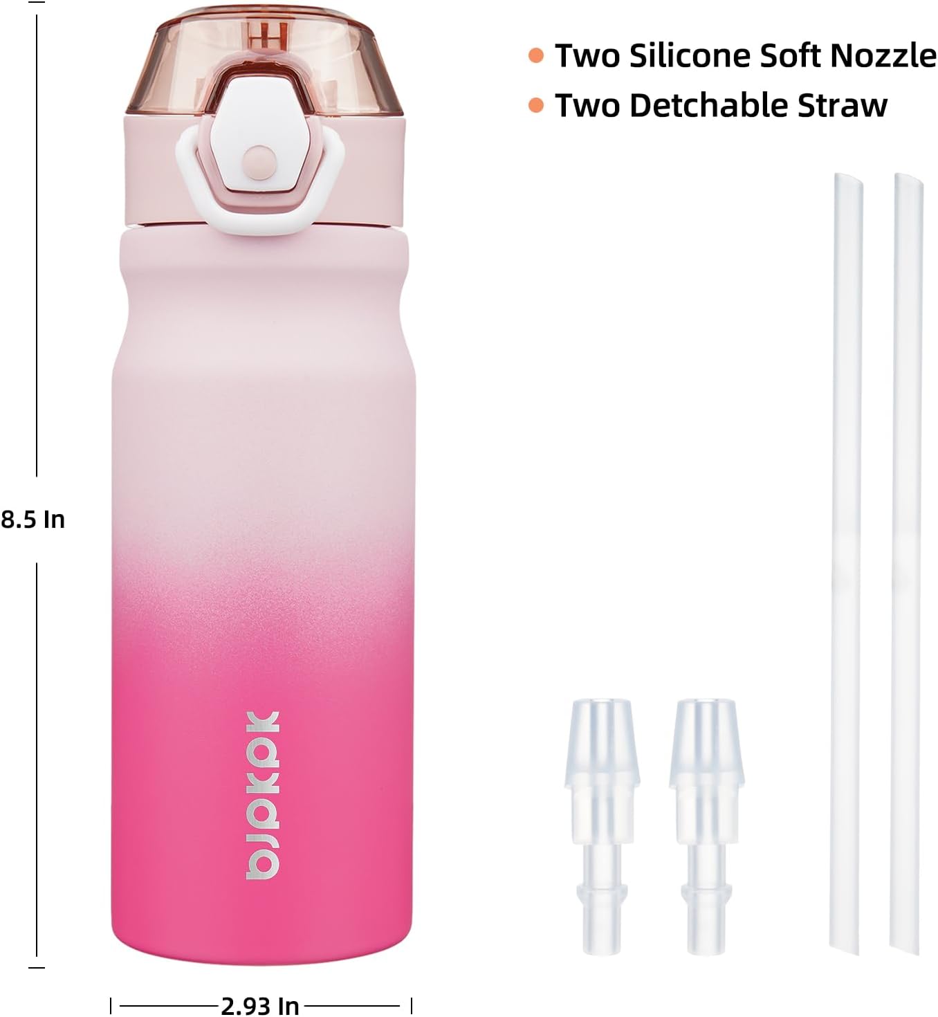 BJPKPK 18oz Insulated Water Bottle with Straw Stainless Steel Double Wall Water Bottles BPA Free Leak Proof Thermal Flask with Lockable Flip Lid and Soft Silicone Spout,Cherry Blossom