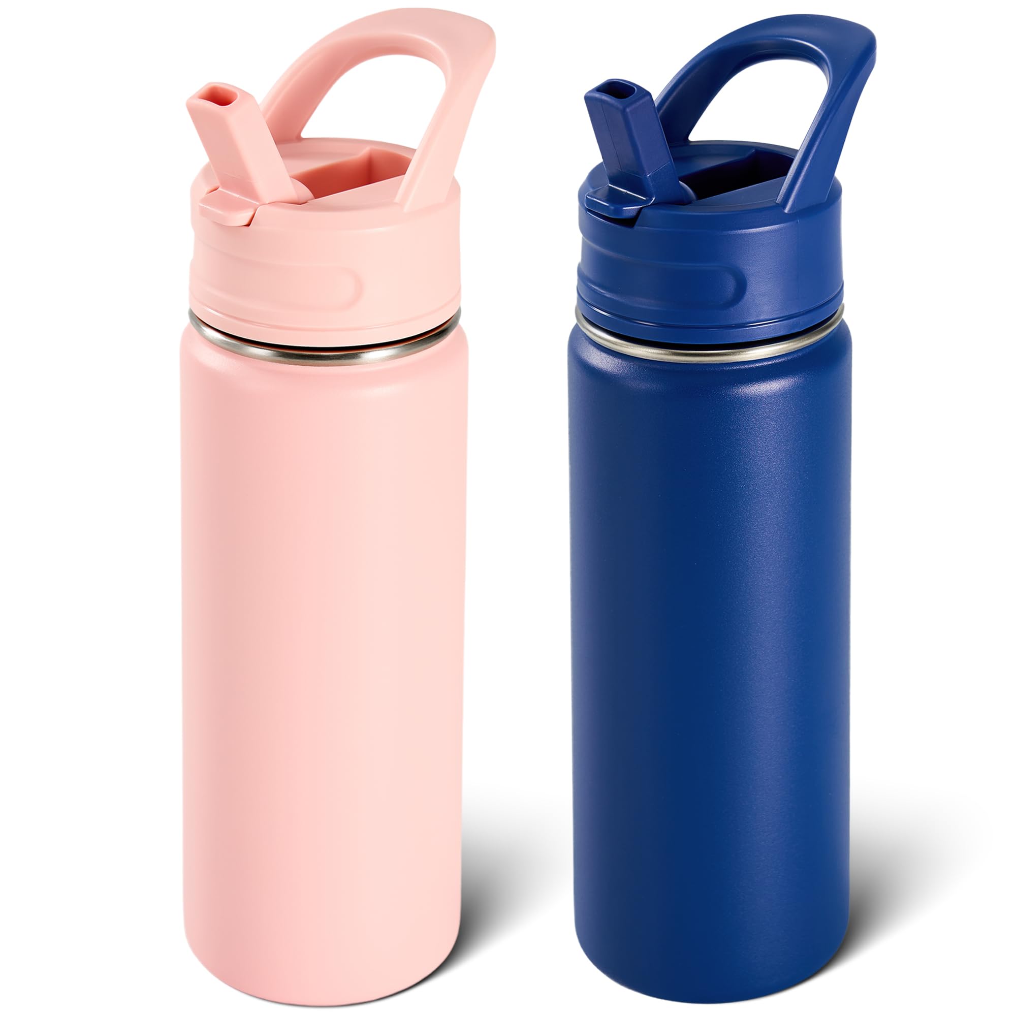 18oz Insulated Stainless Steel Water Bottle with Straws, Double Wall Vacuum Insulated Bottles, Metal Thermo for Travel, Sports, Leak-Proof, BPA Free, Women & Men, Black