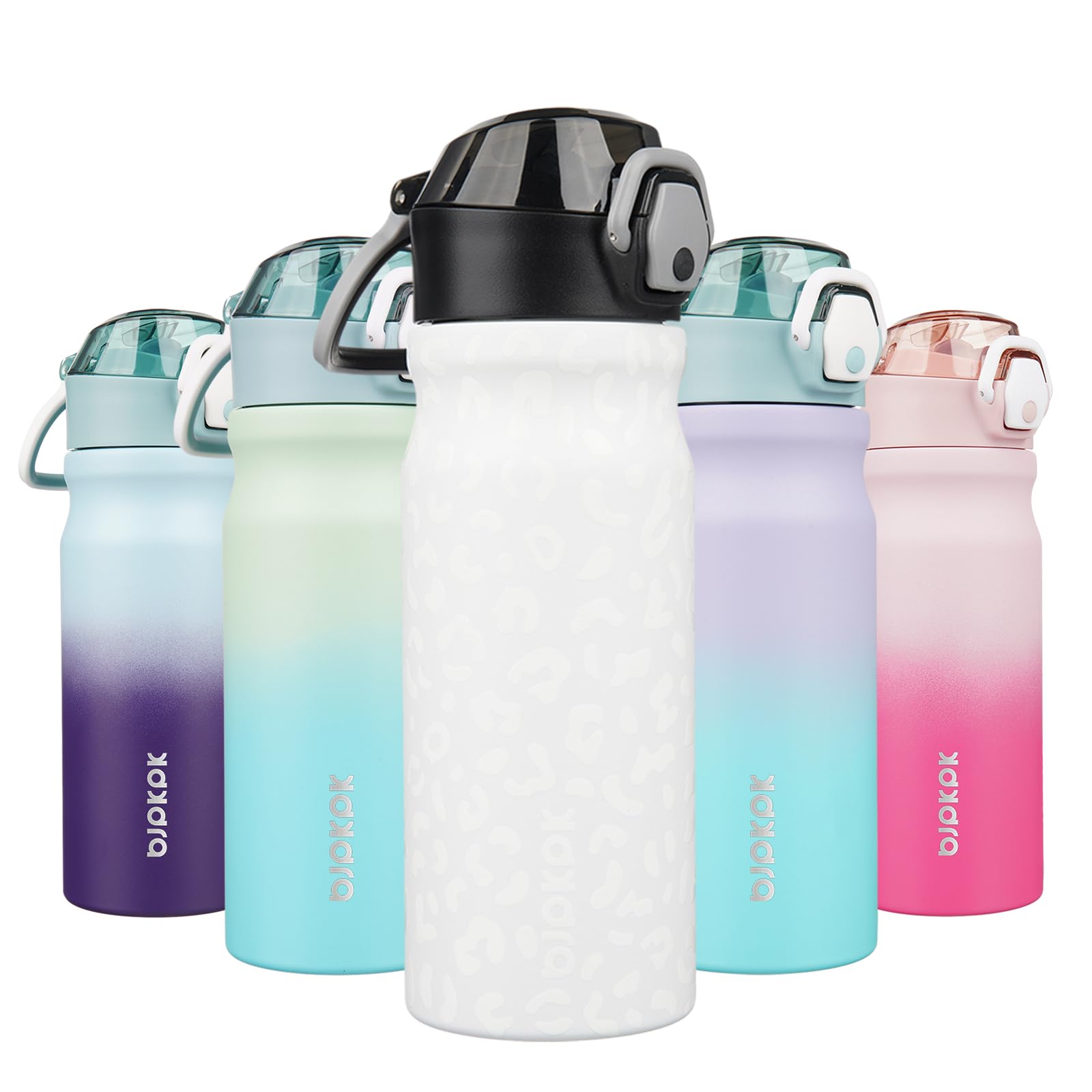 BJPKPK 18oz Insulated Water Bottle with Straw Stainless Steel Double Wall Water Bottles BPA Free Leak Proof Thermal Flask with Lockable Flip Lid and Soft Silicone Spout,Cherry Blossom