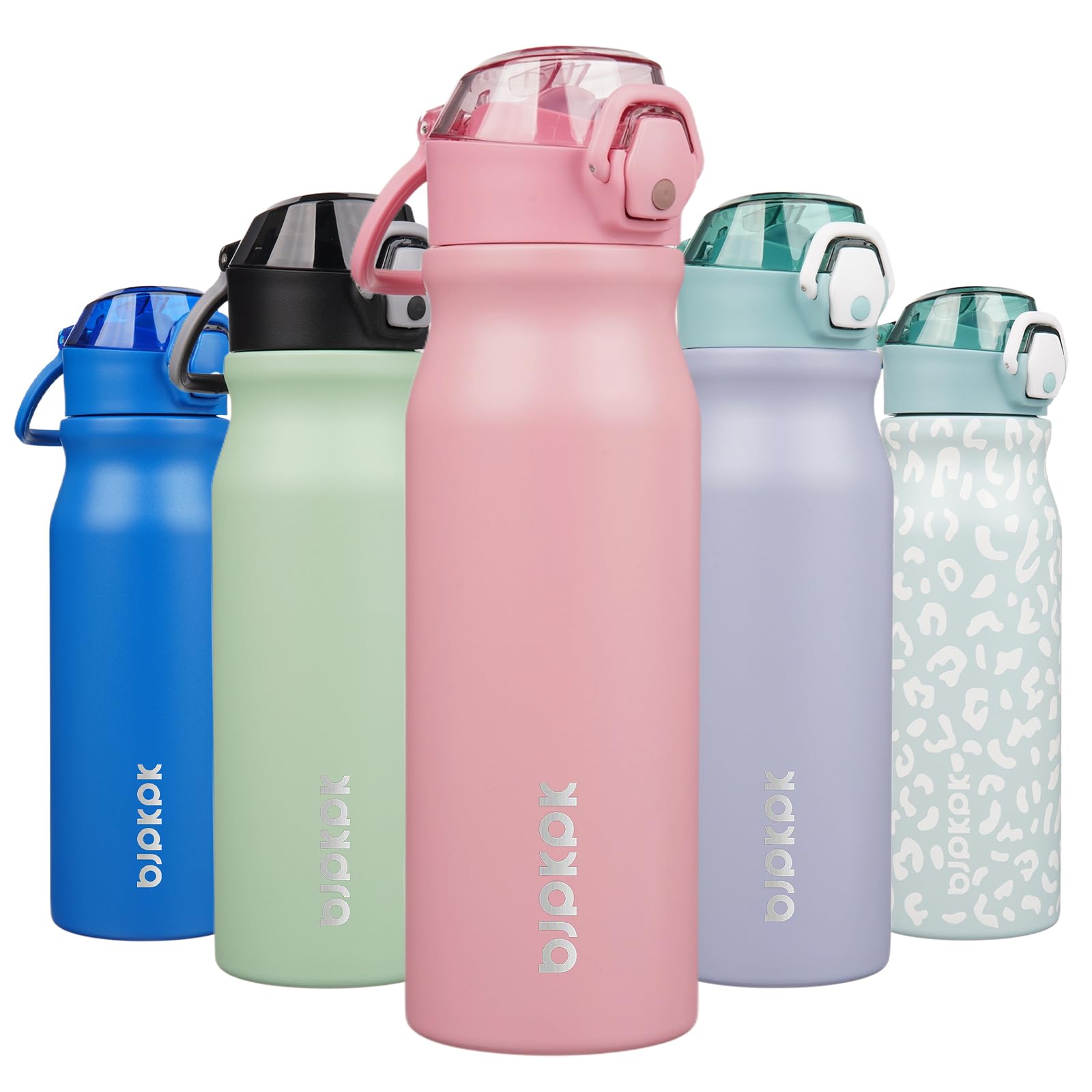 BJPKPK 18oz Insulated Water Bottle with Straw Stainless Steel Double Wall Water Bottles BPA Free Leak Proof Thermal Flask with Lockable Flip Lid and Soft Silicone Spout,Cherry Blossom