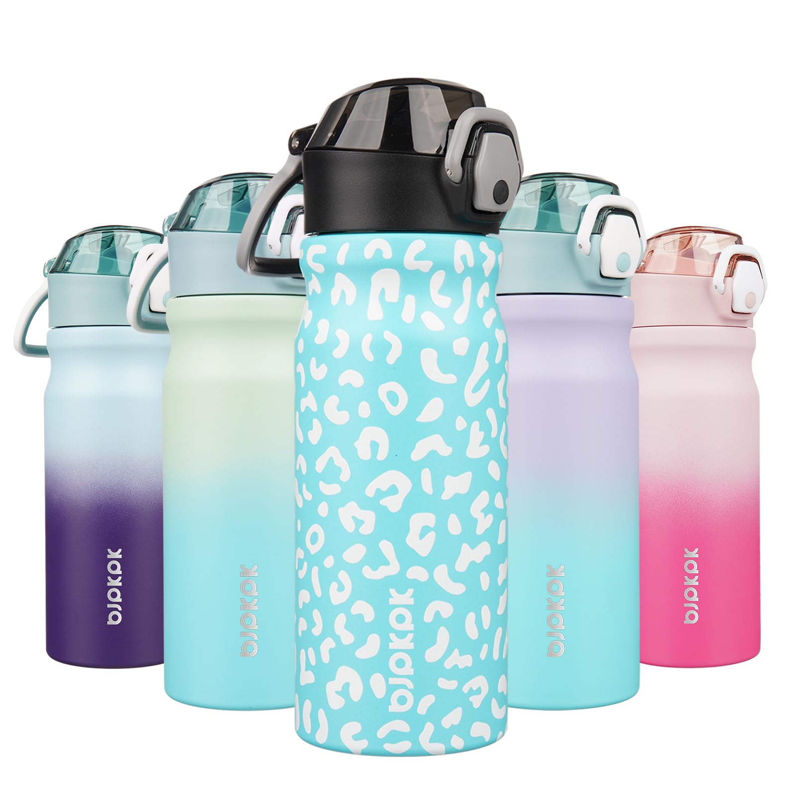 BJPKPK 18oz Insulated Water Bottle with Straw Stainless Steel Double Wall Water Bottles BPA Free Leak Proof Thermal Flask with Lockable Flip Lid and Soft Silicone Spout,Cherry Blossom