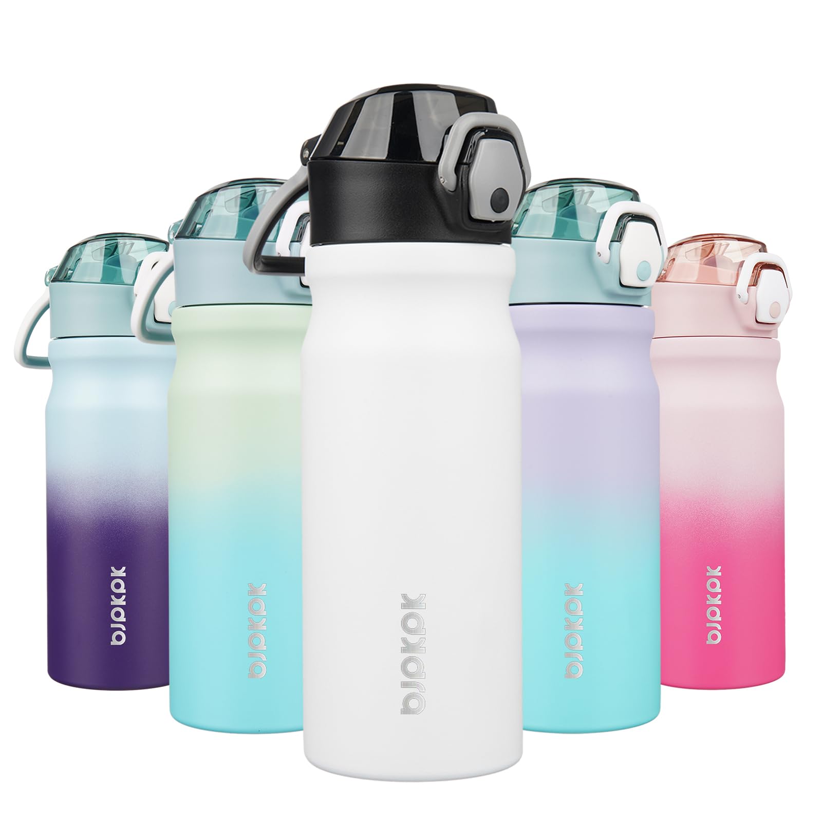 BJPKPK 18oz Insulated Water Bottle with Straw Stainless Steel Double Wall Water Bottles BPA Free Leak Proof Thermal Flask with Lockable Flip Lid and Soft Silicone Spout,Cherry Blossom