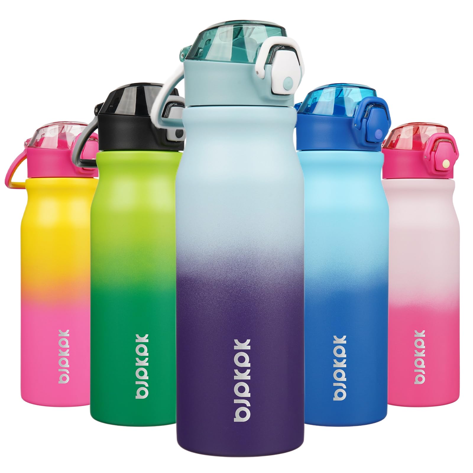 BJPKPK 18oz Insulated Water Bottle with Straw Stainless Steel Double Wall Water Bottles BPA Free Leak Proof Thermal Flask with Lockable Flip Lid and Soft Silicone Spout,Cherry Blossom