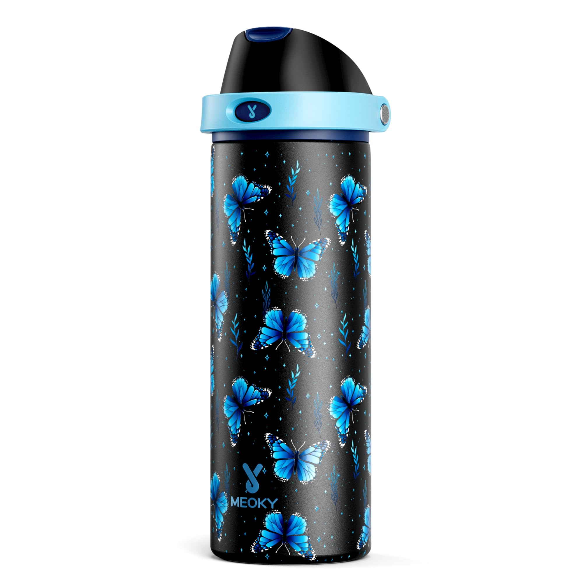 24 oz Insulated Water Bottle for Sports: Meoky Stainless Steel Water Bottle with 2-in-1 Straw and Spout Lid - Leak Proof, Cold for 24 Hours, Fits in Car Cup Holder, BPA-Free for Travel Gym, Night