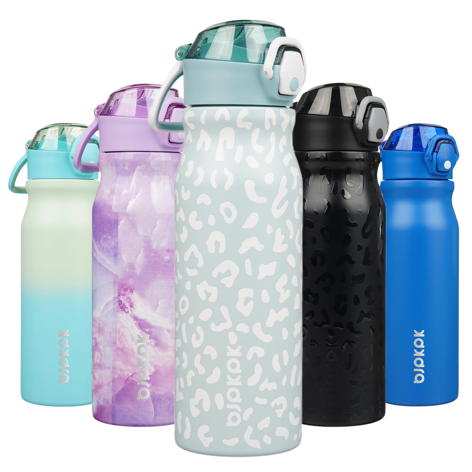 BJPKPK 18oz Insulated Water Bottle with Straw Stainless Steel Double Wall Water Bottles BPA Free Leak Proof Thermal Flask with Lockable Flip Lid and Soft Silicone Spout,Cherry Blossom