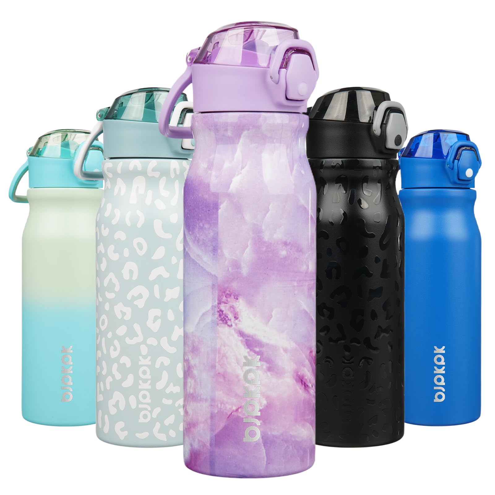 BJPKPK 18oz Insulated Water Bottle with Straw Stainless Steel Double Wall Water Bottles BPA Free Leak Proof Thermal Flask with Lockable Flip Lid and Soft Silicone Spout,Cherry Blossom