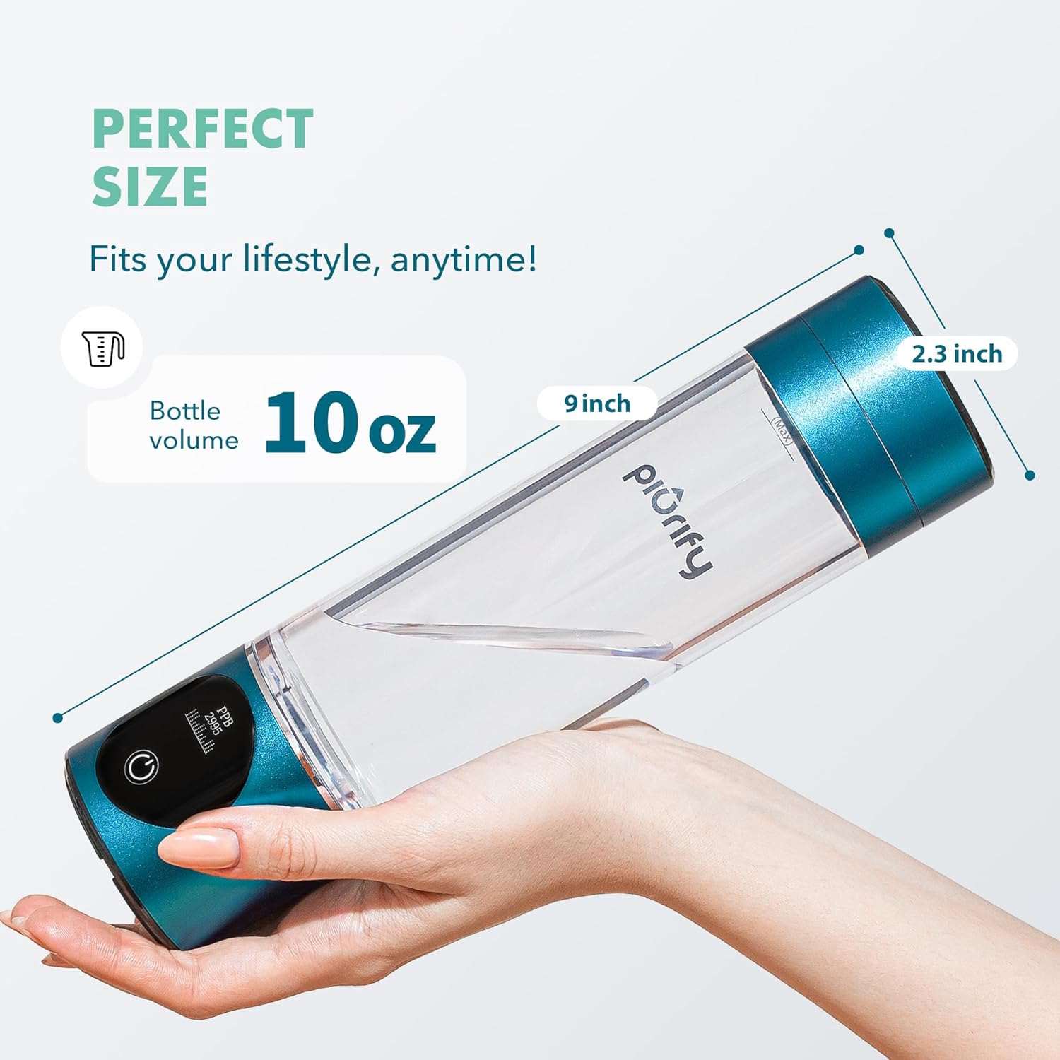 Hydrogen Water Bottle Generator - Up to 4100+ PPB Molecular Hydrogen Infusion - SPE/PEM Technology - Certified H2 Generator - Rechargeable - Extended Warranty - 10 oz (Turquoise)