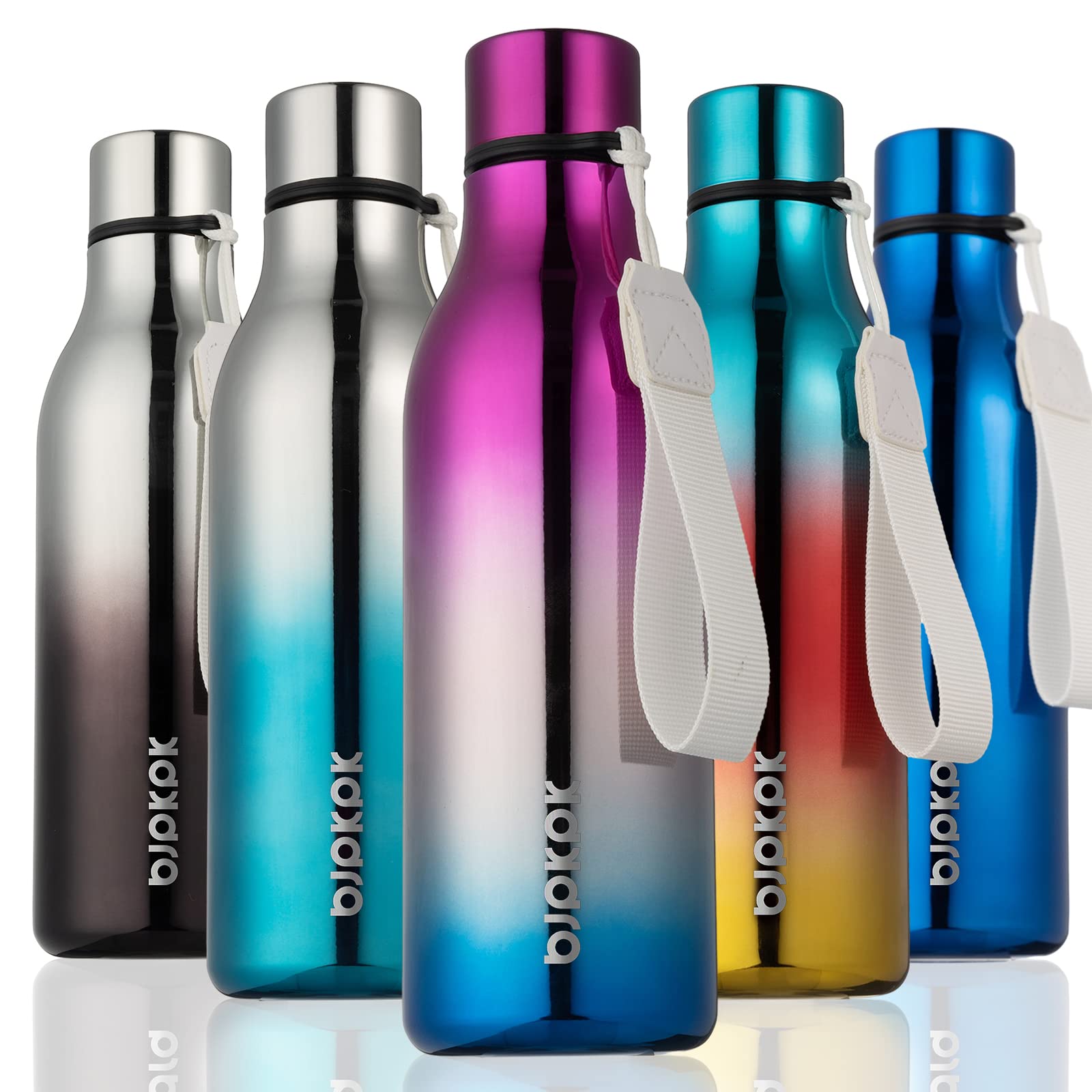 BJPKPK Insulated Water Bottles, 18 oz Stainless Steel Metal Water Bottle with Strap, BPA Free Leak Proof Jugs, Mugs, Flasks, Reusable Thermal Flasks for Sports& Travel, Blossom