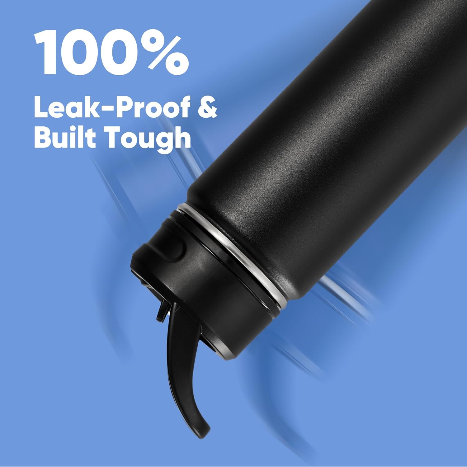 18oz Insulated Stainless Steel Water Bottle with Straws, Double Wall Vacuum Insulated Bottles, Metal Thermo for Travel, Sports, Leak-Proof, BPA Free, Women & Men, Black