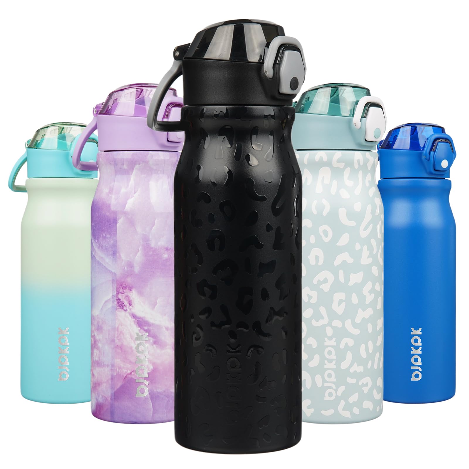 BJPKPK 18oz Insulated Water Bottle with Straw Stainless Steel Double Wall Water Bottles BPA Free Leak Proof Thermal Flask with Lockable Flip Lid and Soft Silicone Spout,Cherry Blossom