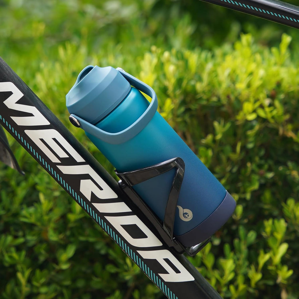 BJPKPK Insulated Water Bottle with Straw Lid, 18oz Thermo Water Bottles, Flex Handle & Non-slip Boot, BPA Free Leak Proof Stainless Steel Metal Thermo, Tumblers, Cups,Black Blue