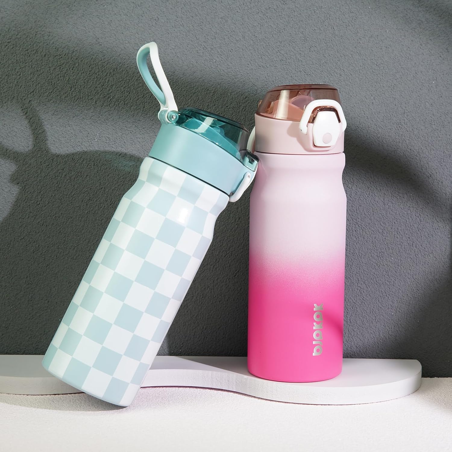 BJPKPK 18oz Insulated Water Bottle with Straw Stainless Steel Double Wall Water Bottles BPA Free Leak Proof Thermal Flask with Lockable Flip Lid and Soft Silicone Spout,Cherry Blossom