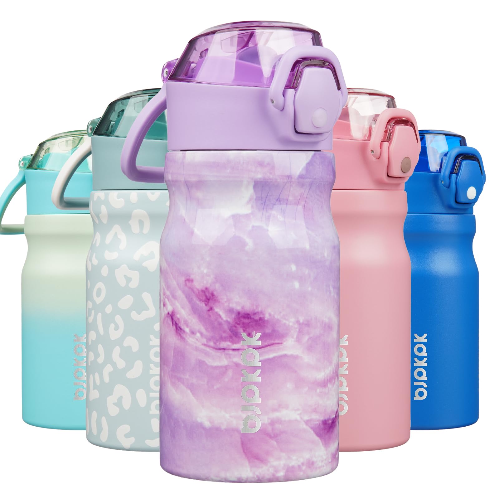 BJPKPK 18oz Insulated Water Bottle with Straw Stainless Steel Double Wall Water Bottles BPA Free Leak Proof Thermal Flask with Lockable Flip Lid and Soft Silicone Spout,Cherry Blossom