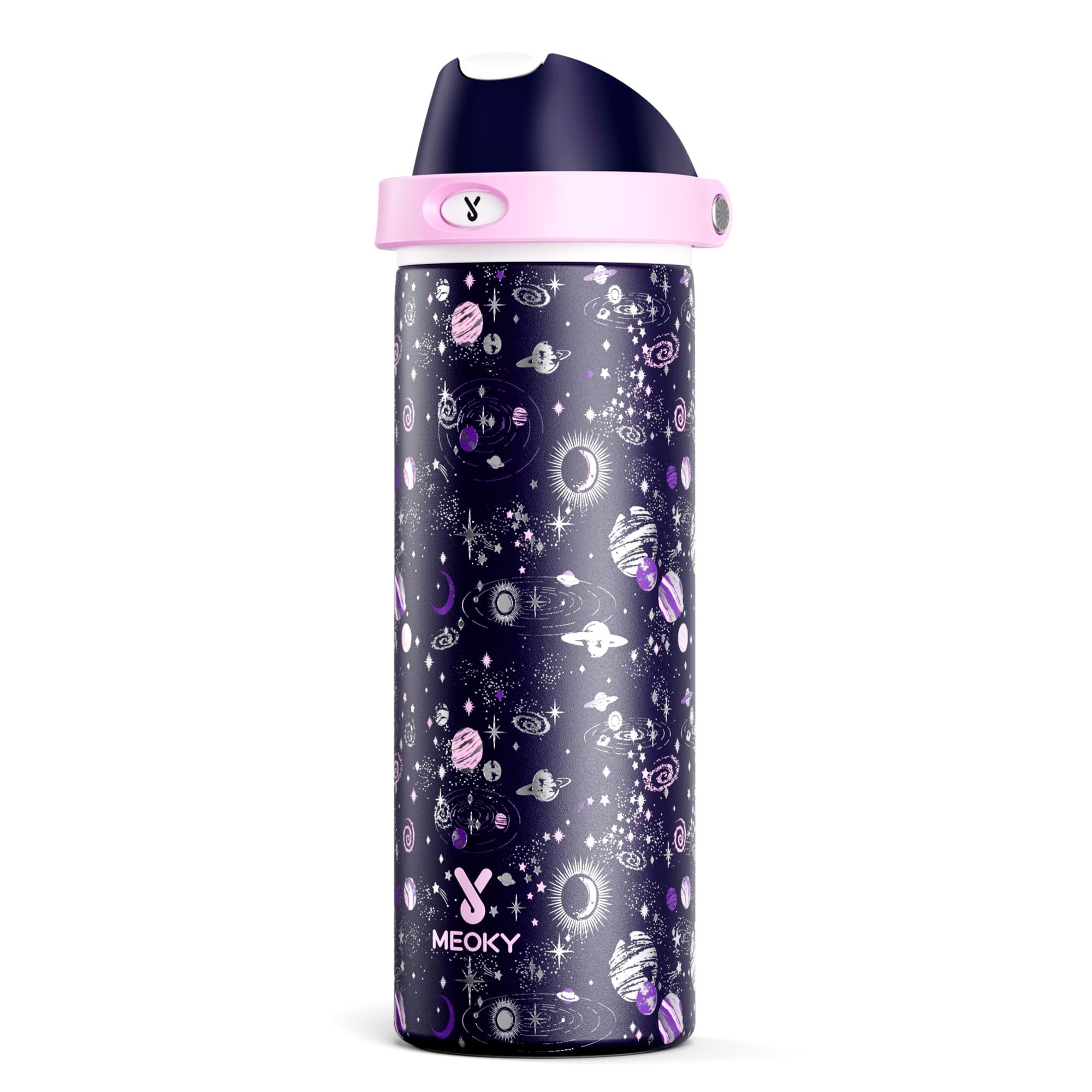 24 oz Insulated Water Bottle for Sports: Meoky Stainless Steel Water Bottle with 2-in-1 Straw and Spout Lid - Leak Proof, Cold for 24 Hours, Fits in Car Cup Holder, BPA-Free for Travel Gym, Night