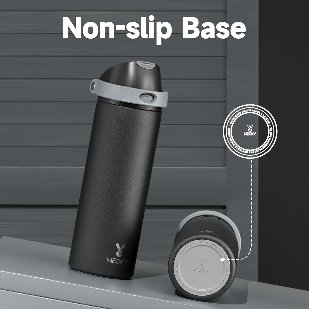 24 oz Insulated Water Bottle for Sports: Meoky Stainless Steel Water Bottle with 2-in-1 Straw and Spout Lid - Leak Proof, Cold for 24 Hours, Fits in Car Cup Holder, BPA-Free for Travel Gym, Night