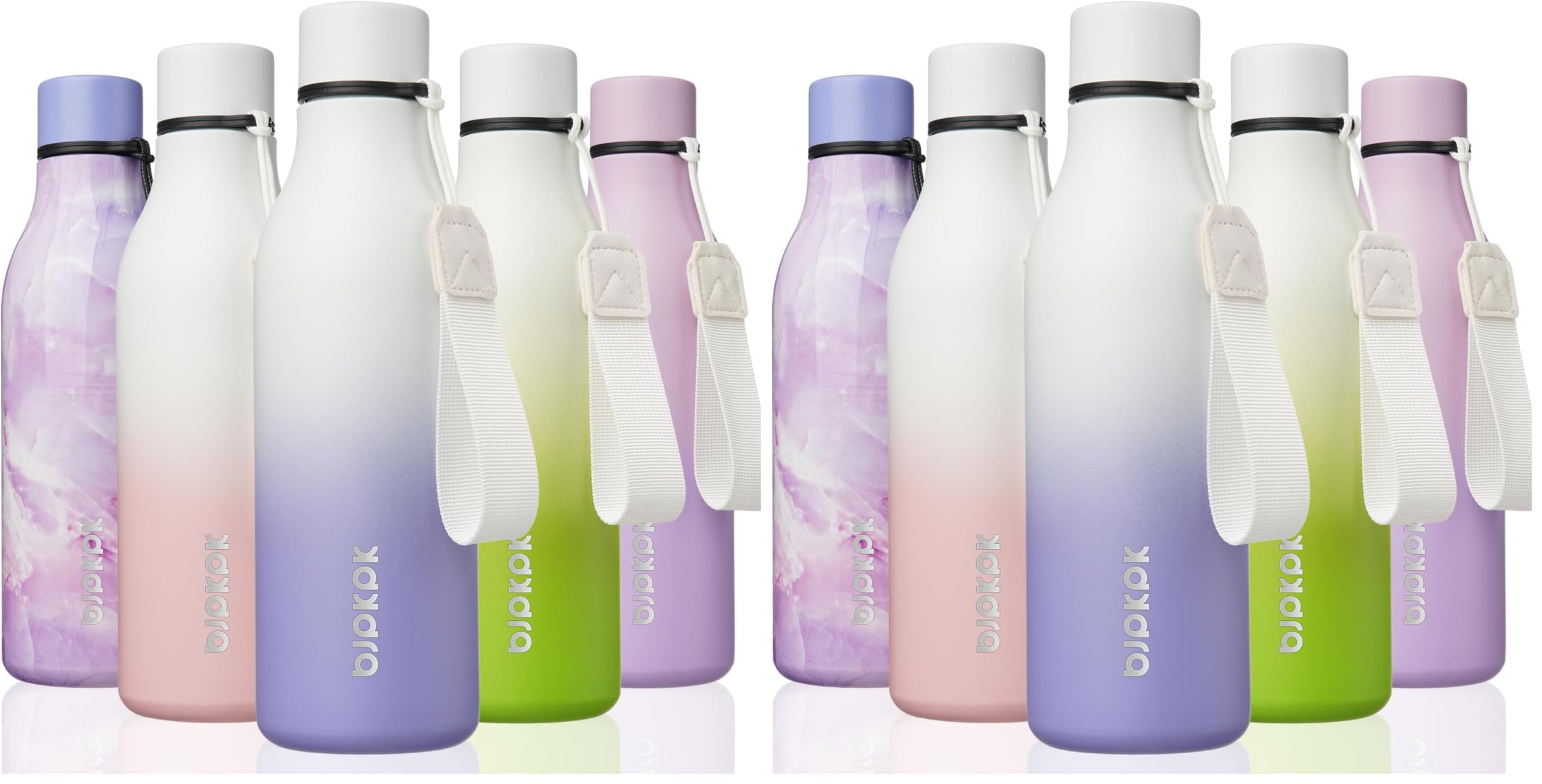 BJPKPK Insulated Water Bottles, 18 oz Stainless Steel Metal Water Bottle with Strap, BPA Free Leak Proof Jugs, Mugs, Flasks, Reusable Thermal Flasks for Sports& Travel, Blossom