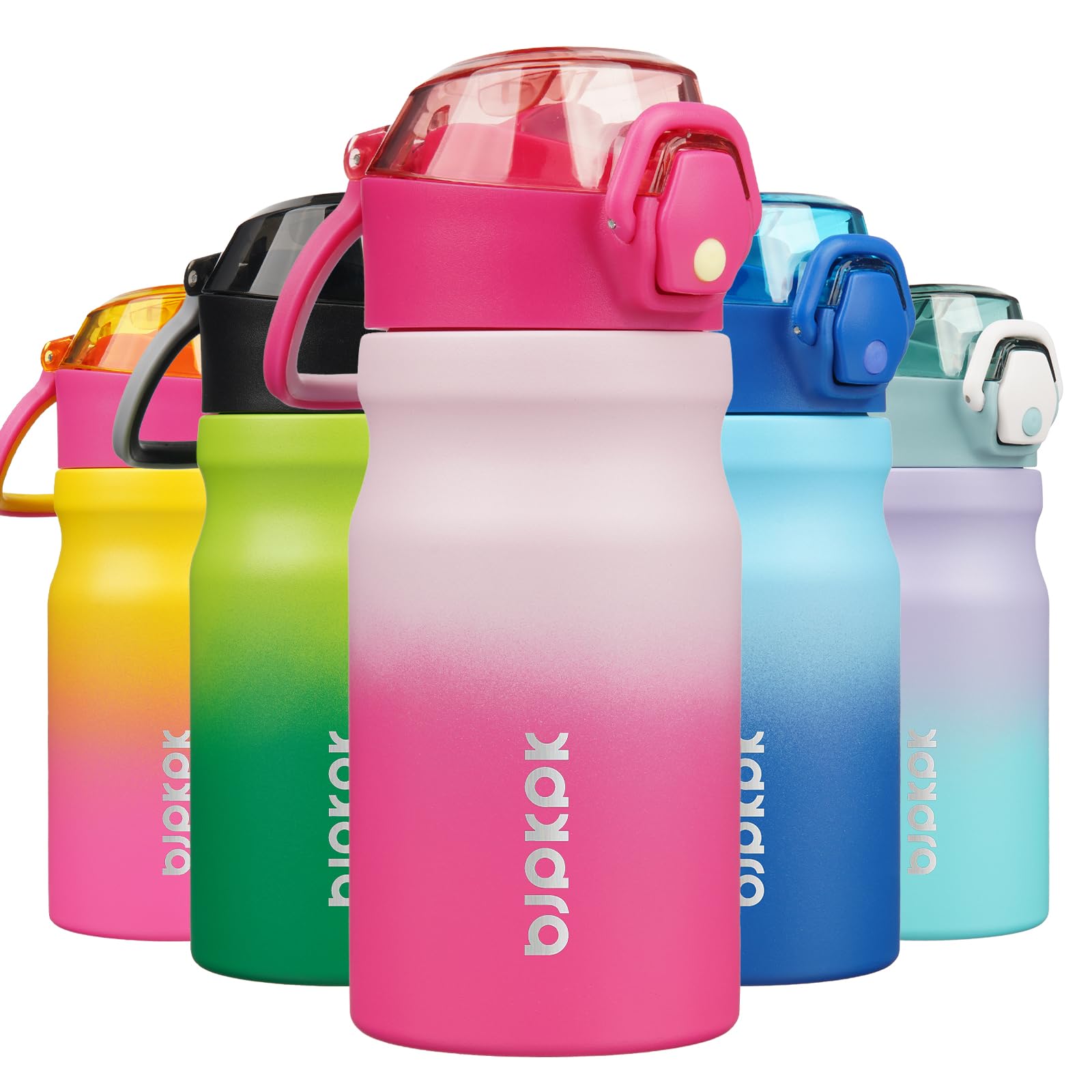 BJPKPK 18oz Insulated Water Bottle with Straw Stainless Steel Double Wall Water Bottles BPA Free Leak Proof Thermal Flask with Lockable Flip Lid and Soft Silicone Spout,Cherry Blossom