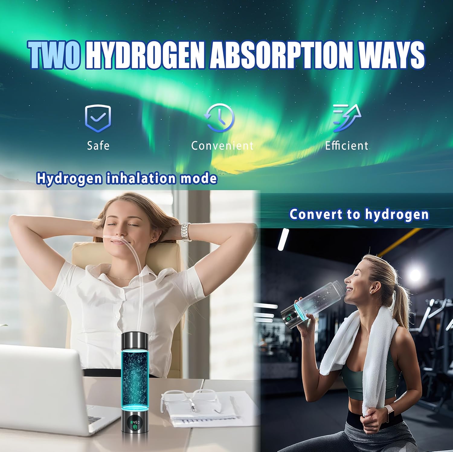5.0 New Upgraded Hydrogen Water Bottle - Hydrogen Concentration up to 6000 PPB【SGS-Certified Hydrogen Generator】 2025 SPE/PEM Technology Odorless Double Hydrogen Content for Sports/Home/Office/Travel