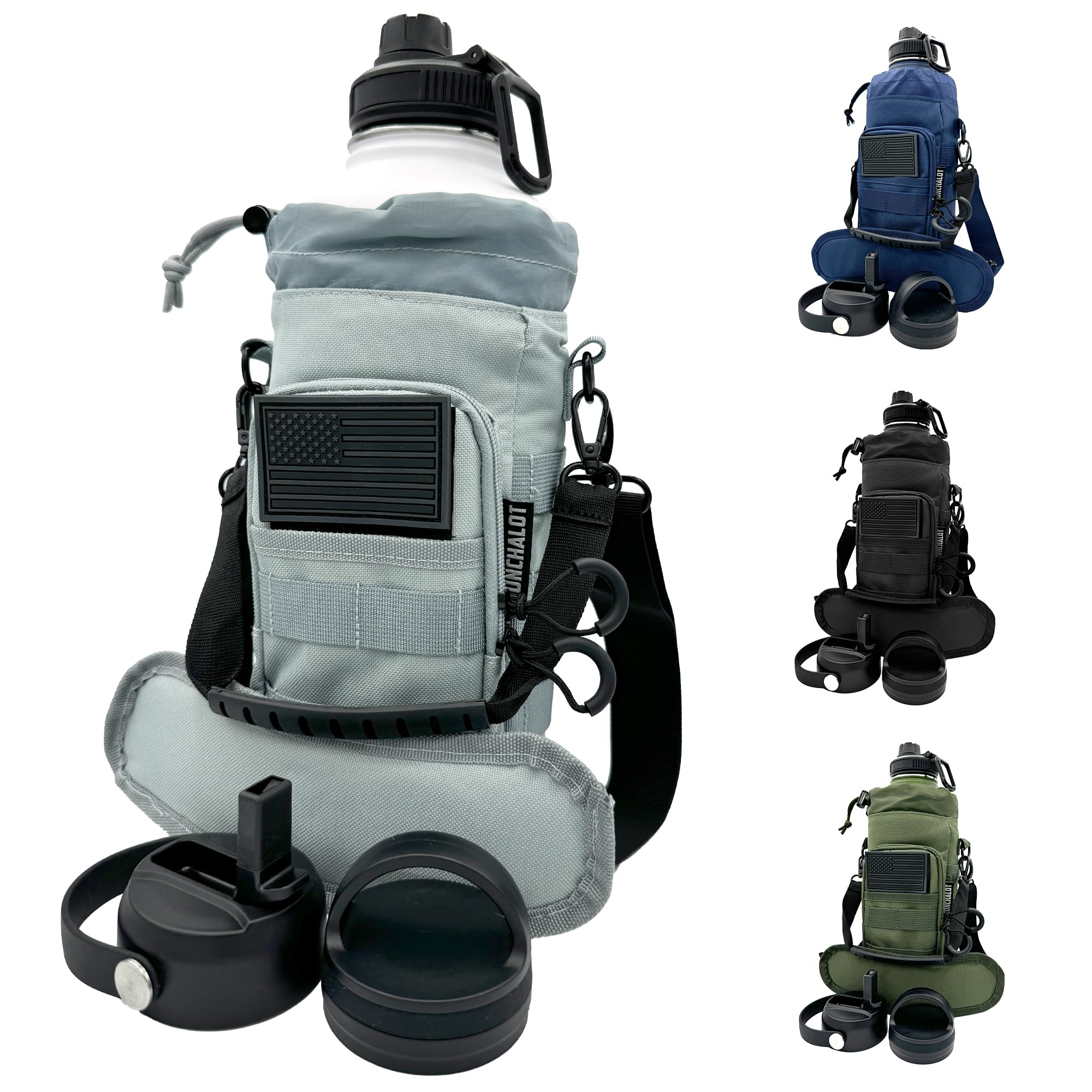 1 Gallon Water Jug - Insulated Stainless Steel Water Bottle with Carry Bag & Straw Lids - 128 Oz Large Capacity, Keep Cold & Hot, Green Tactical Design