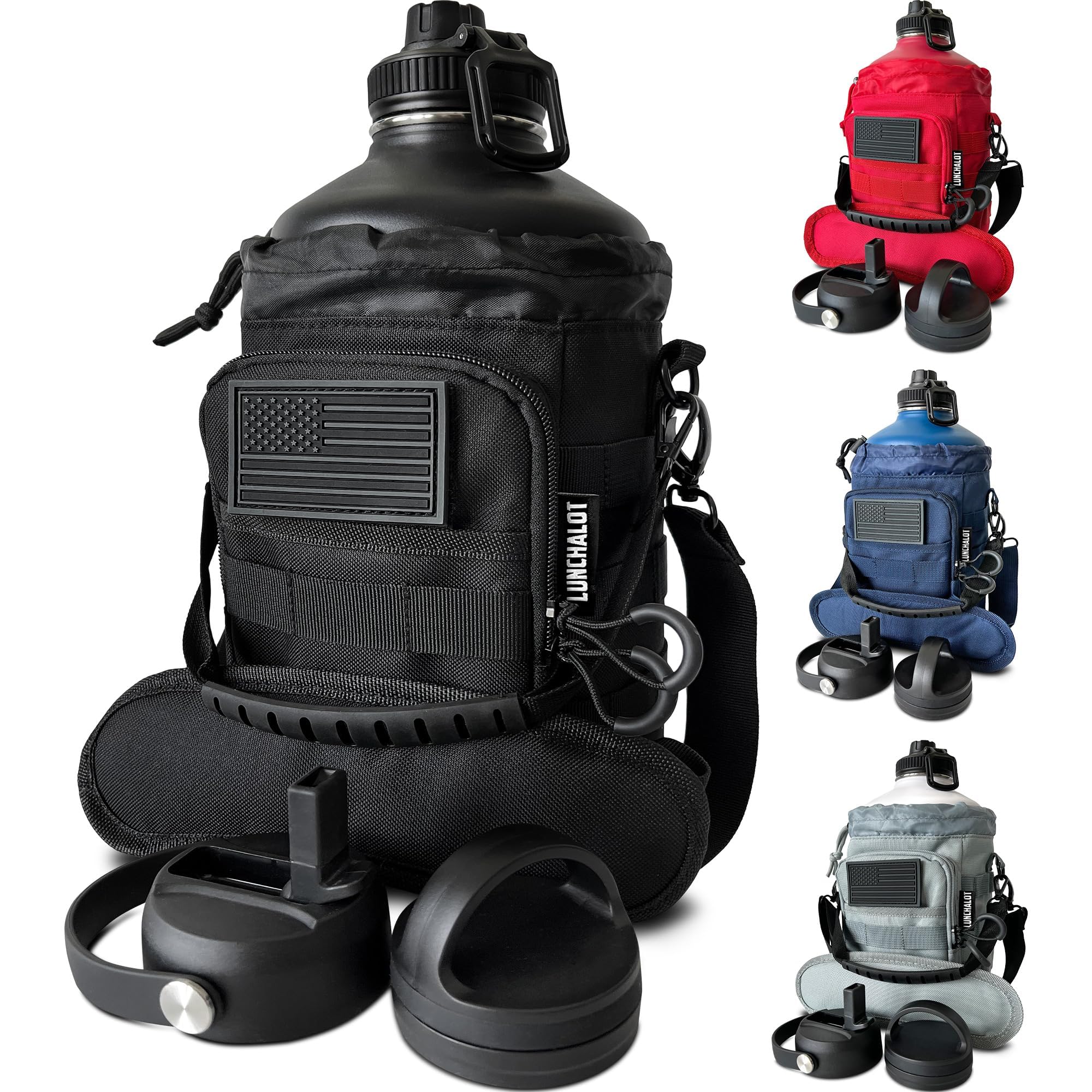 1 Gallon Water Jug - Insulated Stainless Steel Water Bottle with Carry Bag & Straw Lids - 128 Oz Large Capacity, Keep Cold & Hot, Green Tactical Design