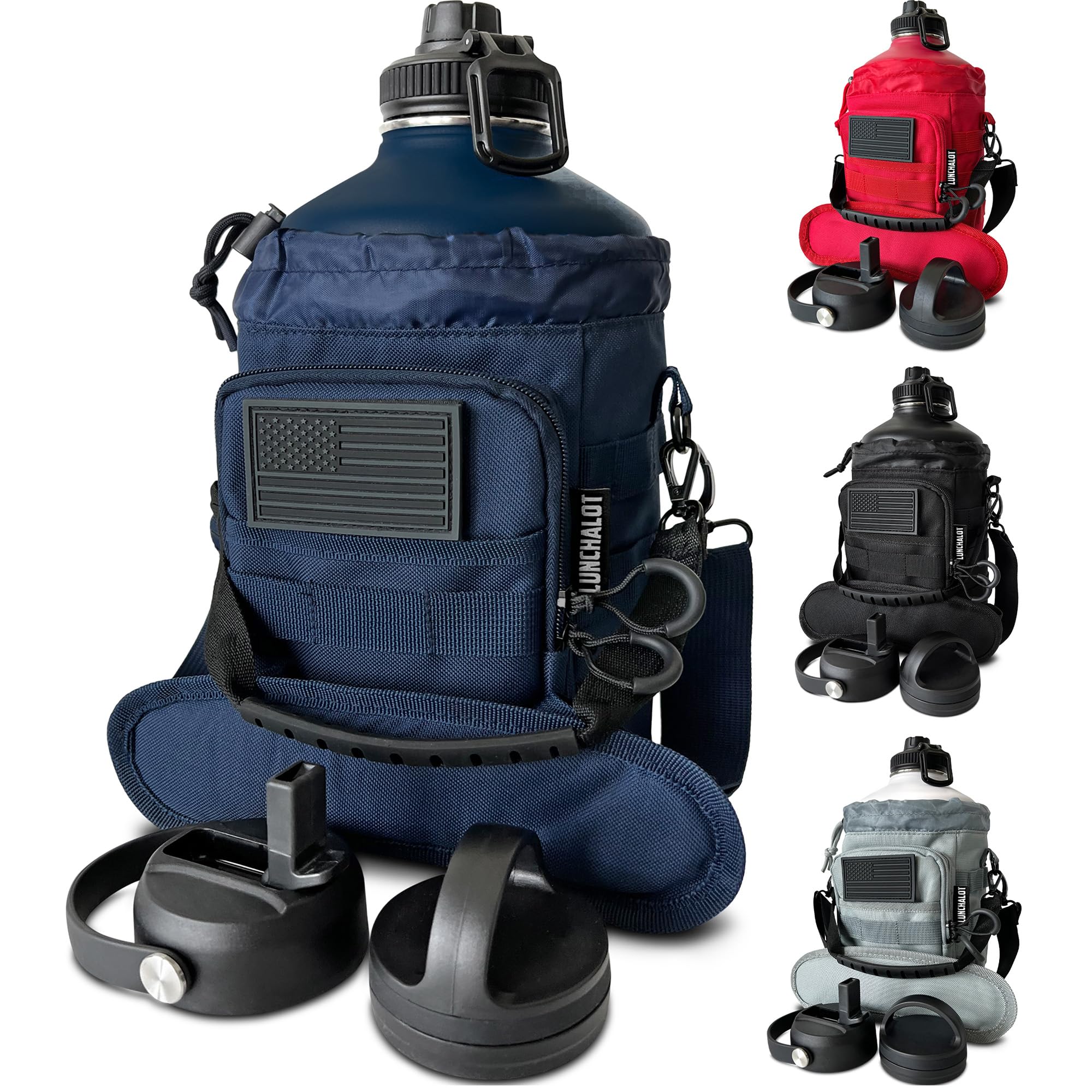 1 Gallon Water Jug - Insulated Stainless Steel Water Bottle with Carry Bag & Straw Lids - 128 Oz Large Capacity, Keep Cold & Hot, Green Tactical Design