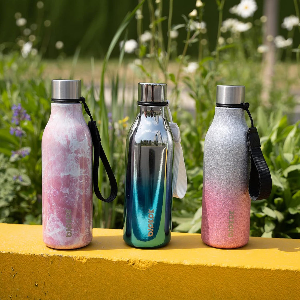 BJPKPK Insulated Water Bottles, 18 oz Stainless Steel Metal Water Bottle with Strap, BPA Free Leak Proof Jugs, Mugs, Flasks, Reusable Thermal Flasks for Sports& Travel, Blossom
