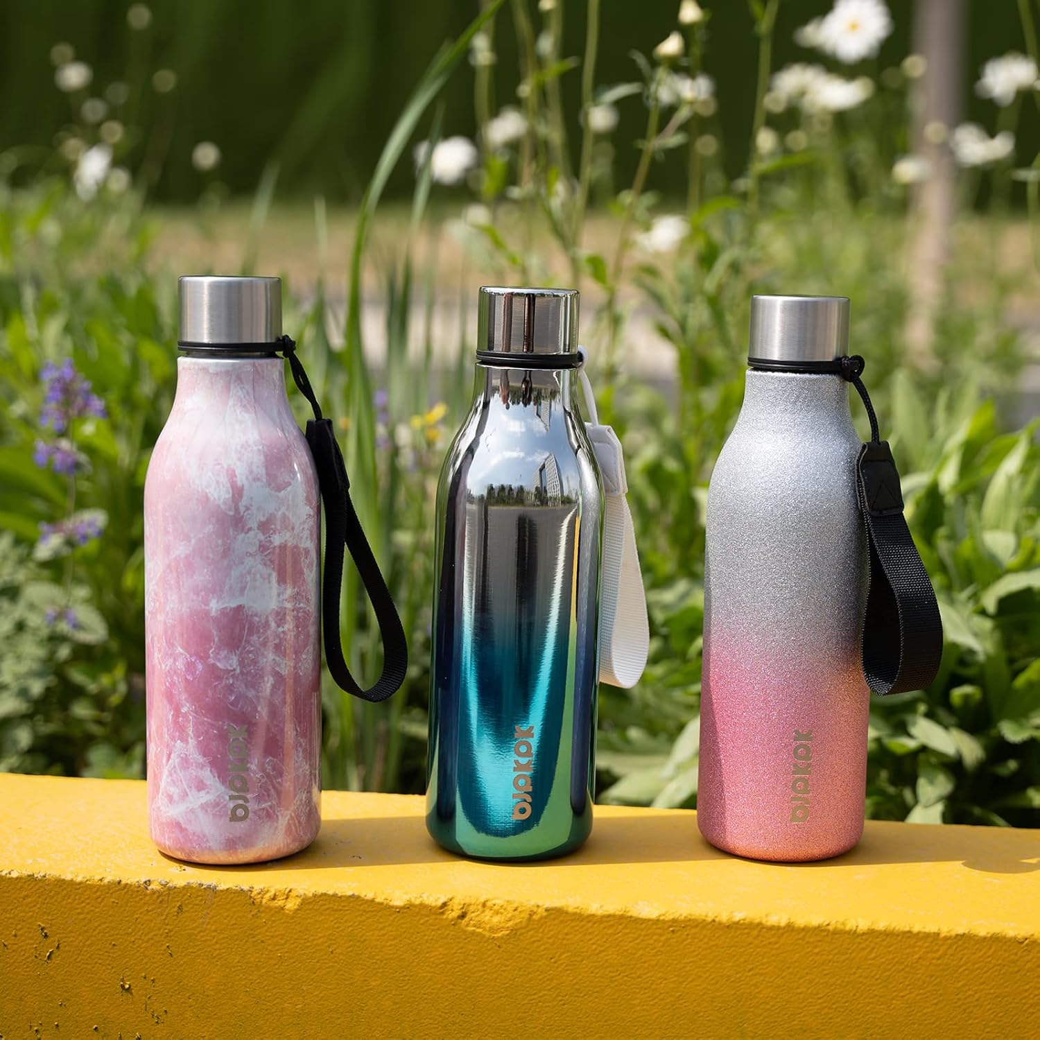 BJPKPK Insulated Water Bottles, 18 oz Stainless Steel Metal Water Bottle with Strap, BPA Free Leak Proof Jugs, Mugs, Flasks, Reusable Thermal Flasks for Sports& Travel, Blossom